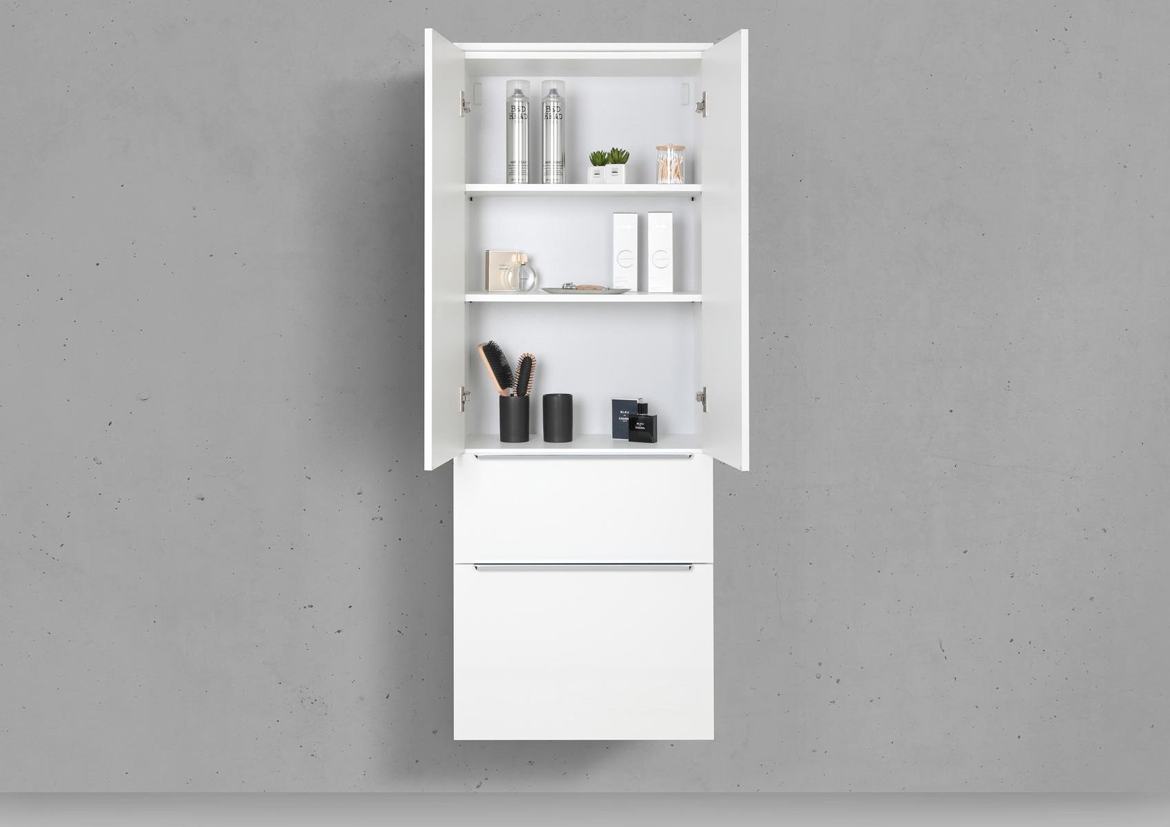 Seitenschrank/Hochschrank nach Maß 1x Doppeltür Push to Open & 2x Auszüge mit Griffleiste nach Wahl