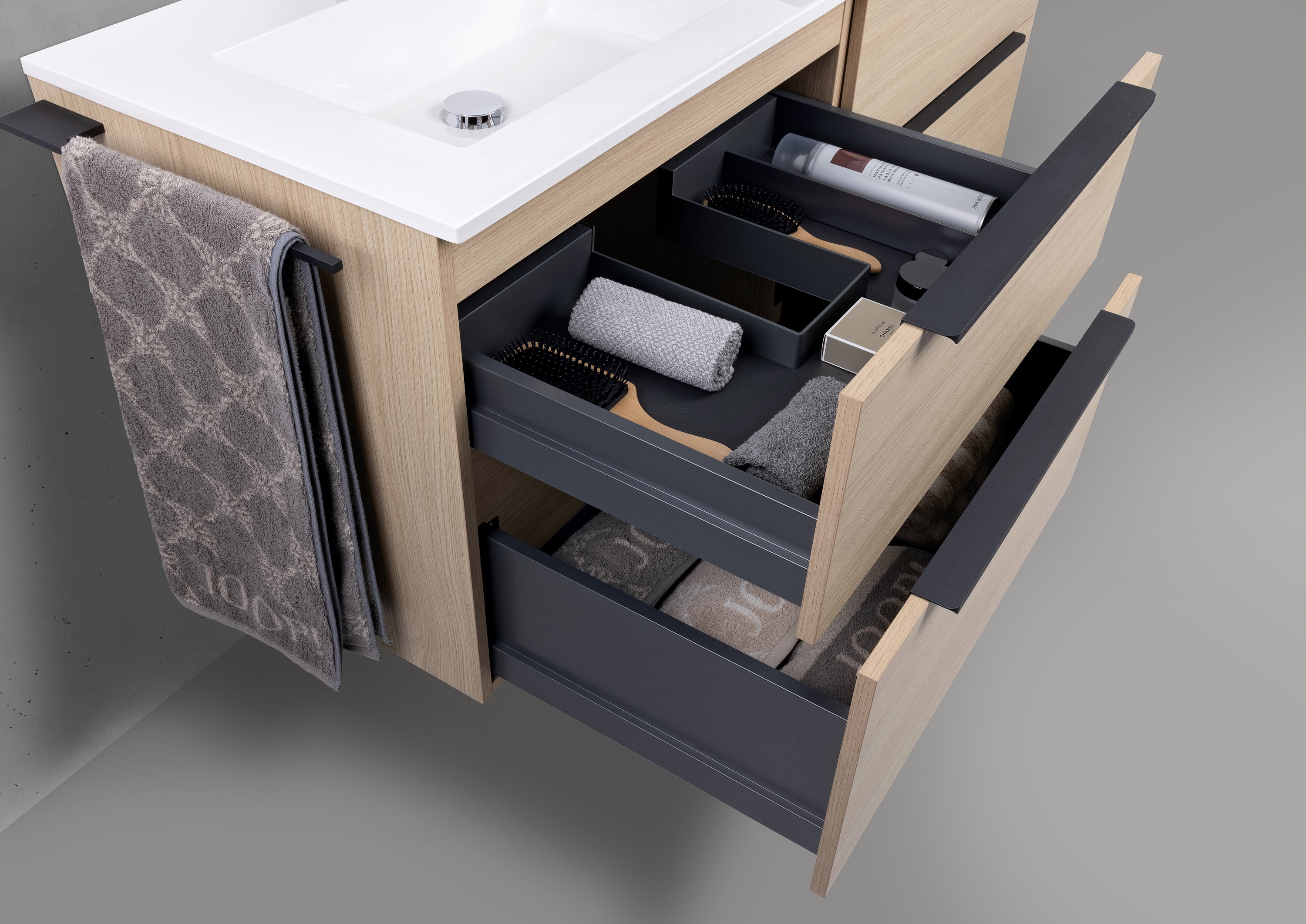 Doppelwaschtisch 140 cm Badmöbel Set SKY, mit Led Spiegelschrank, Weiß Hochglanz Lack