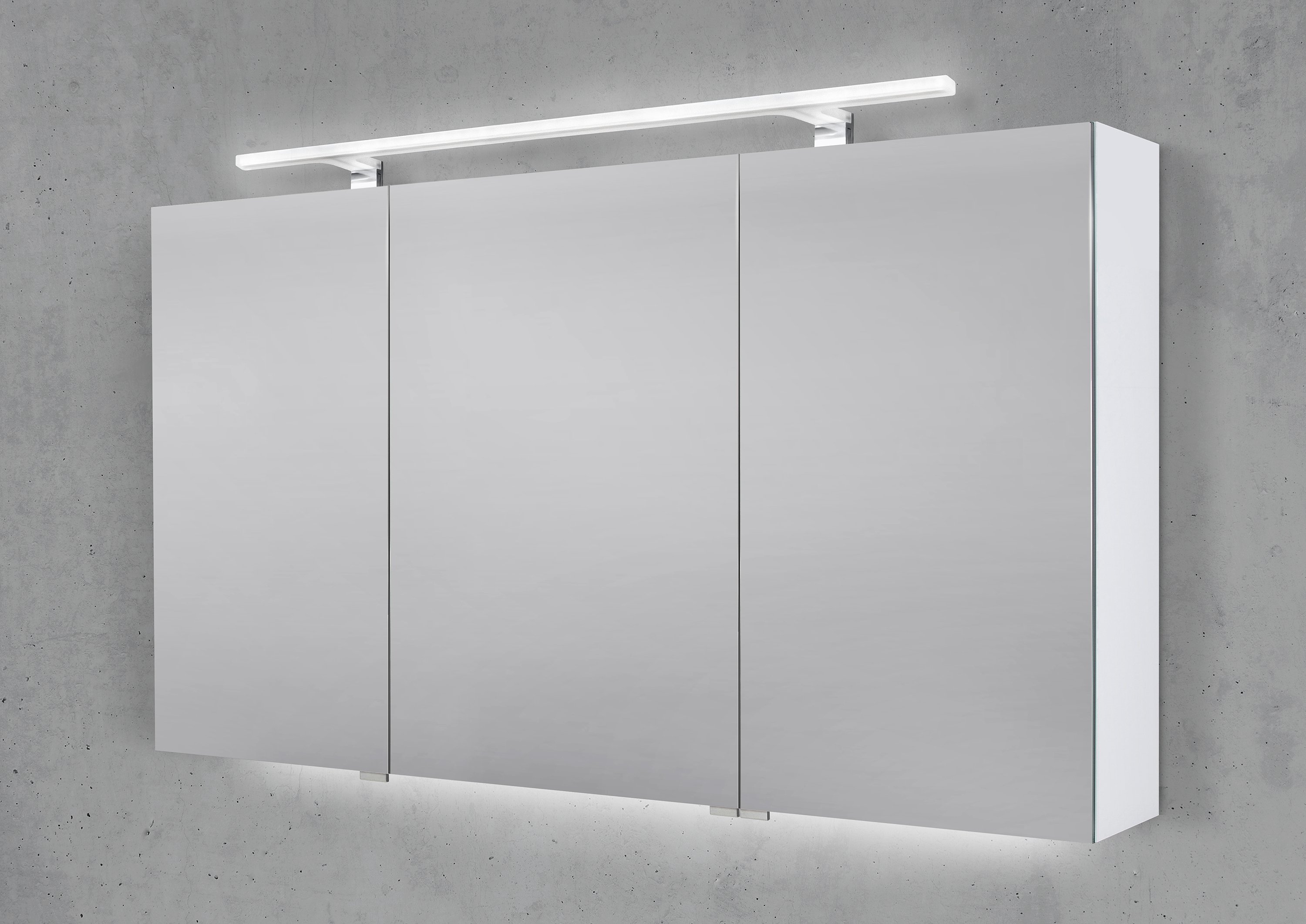 Spiegelschrank 130 cm mit MULTI LED Acryl Aufsatzleuchte Doppelspiegeltüren