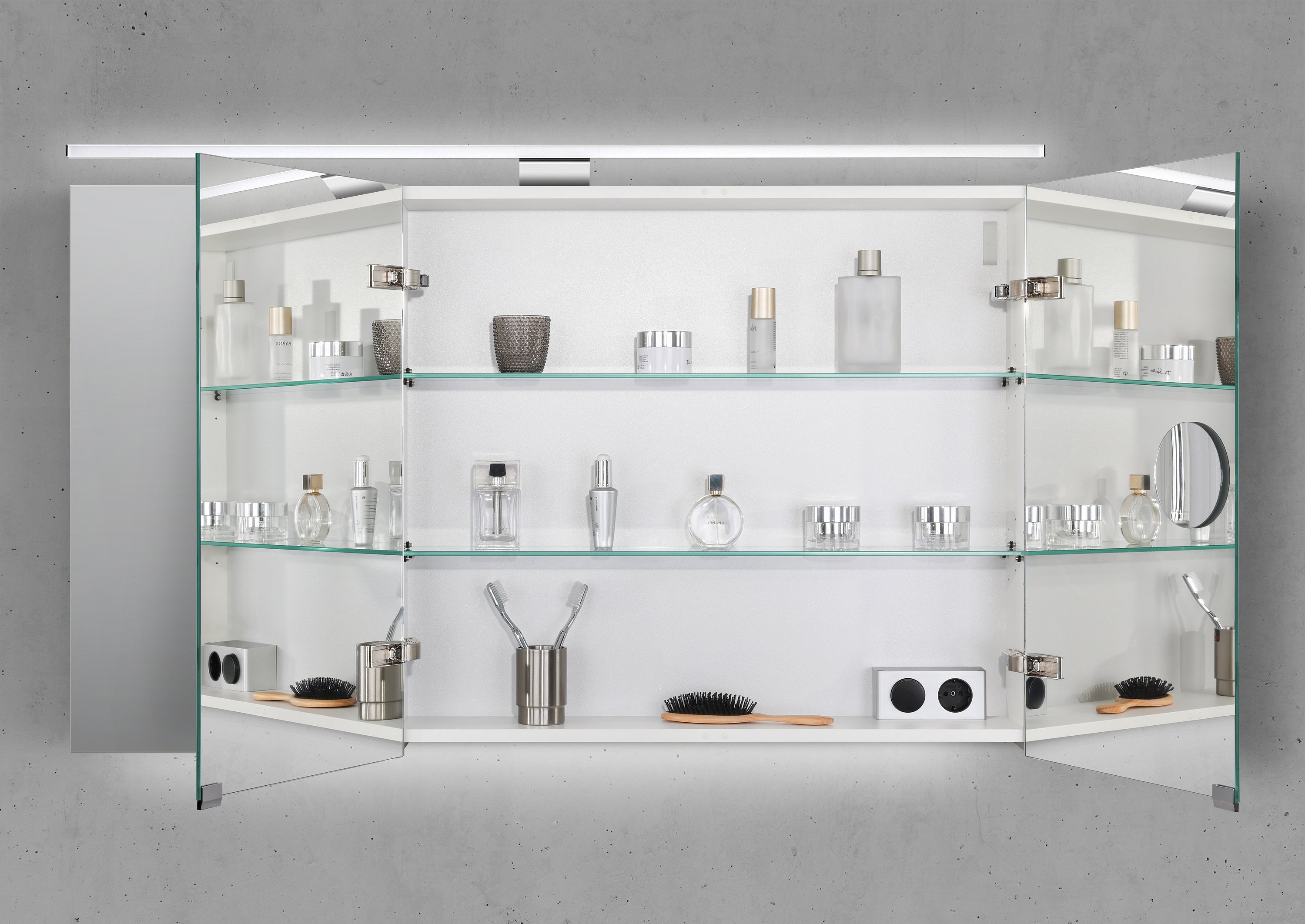 Spiegelschrank 120 cm mit LED Beleuchtung, Doppelspiegeltüren