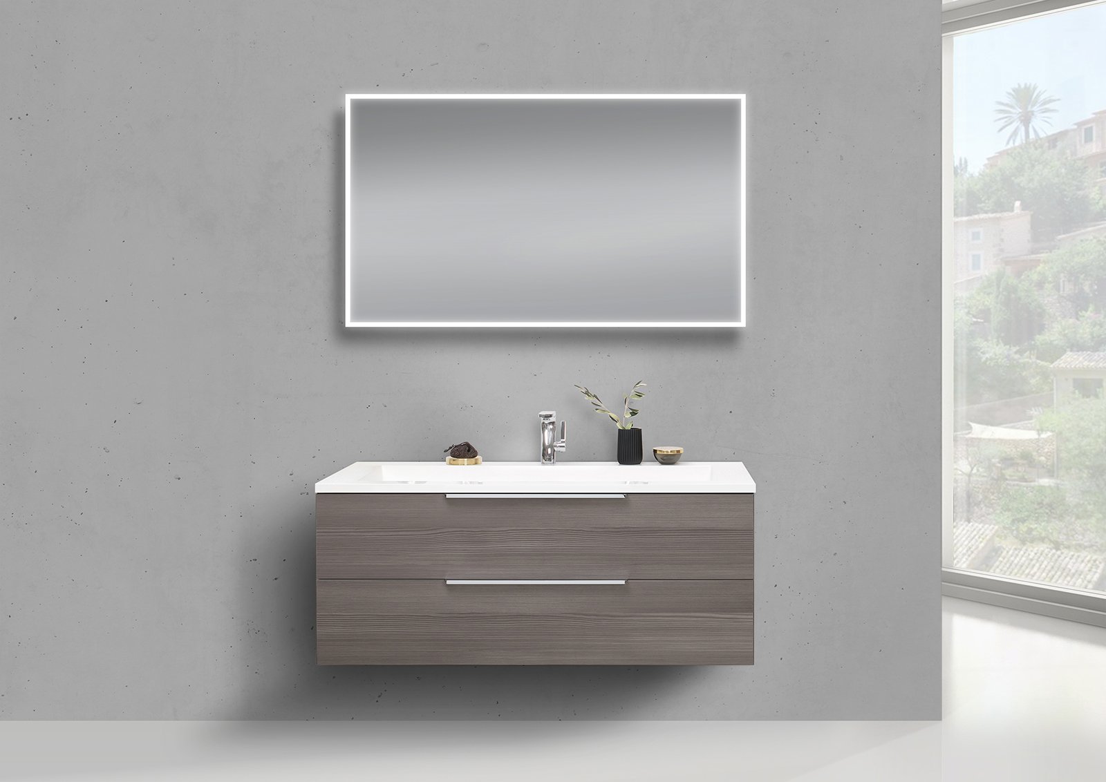Intarbad CUBO Badmöbel Set 120 cm Waschtisch mit Unterschrank und LED Lichtspiegel