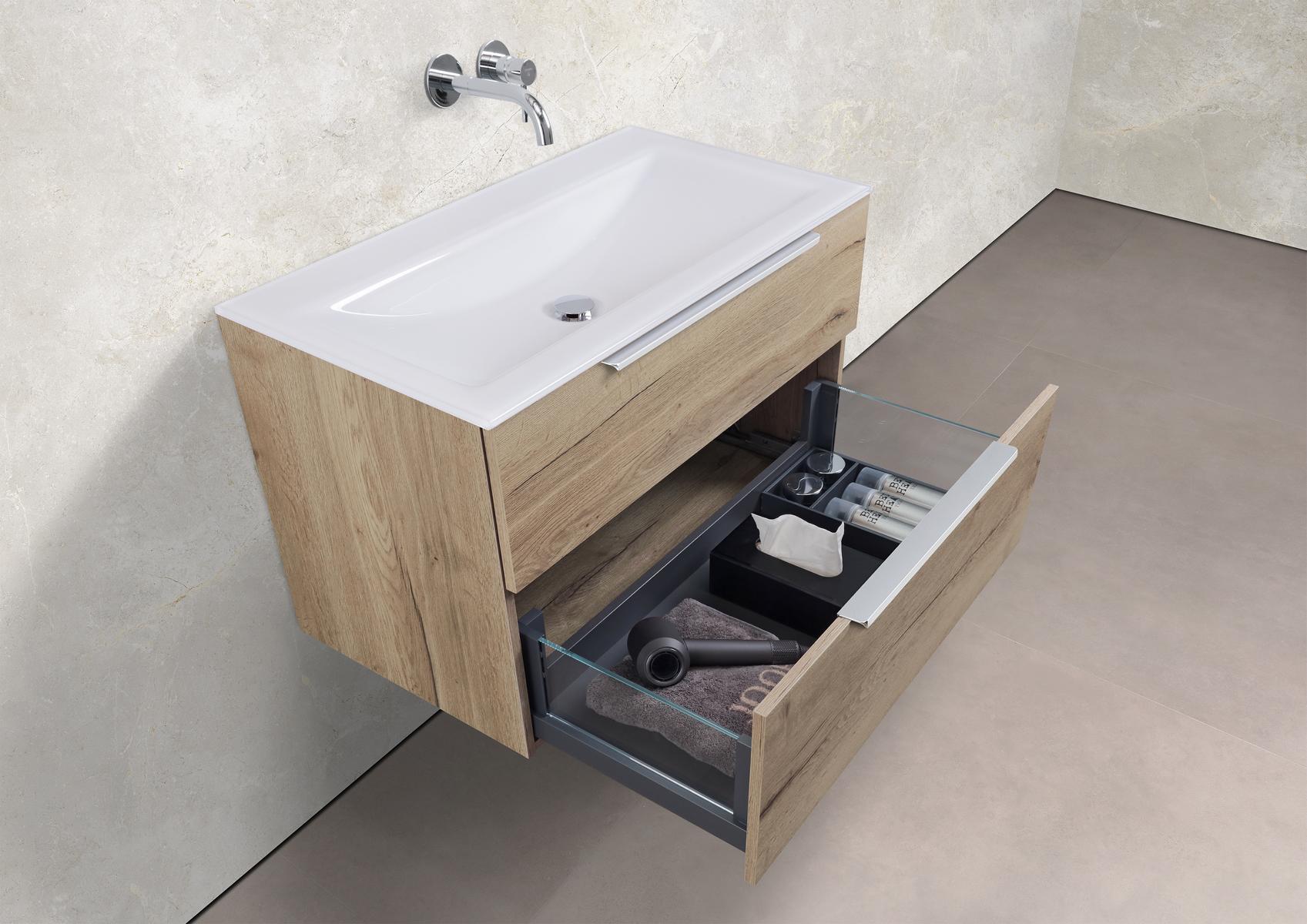 Saphir - Badmöbelset 90 cm mit Glaswaschbecken und Unterschrank