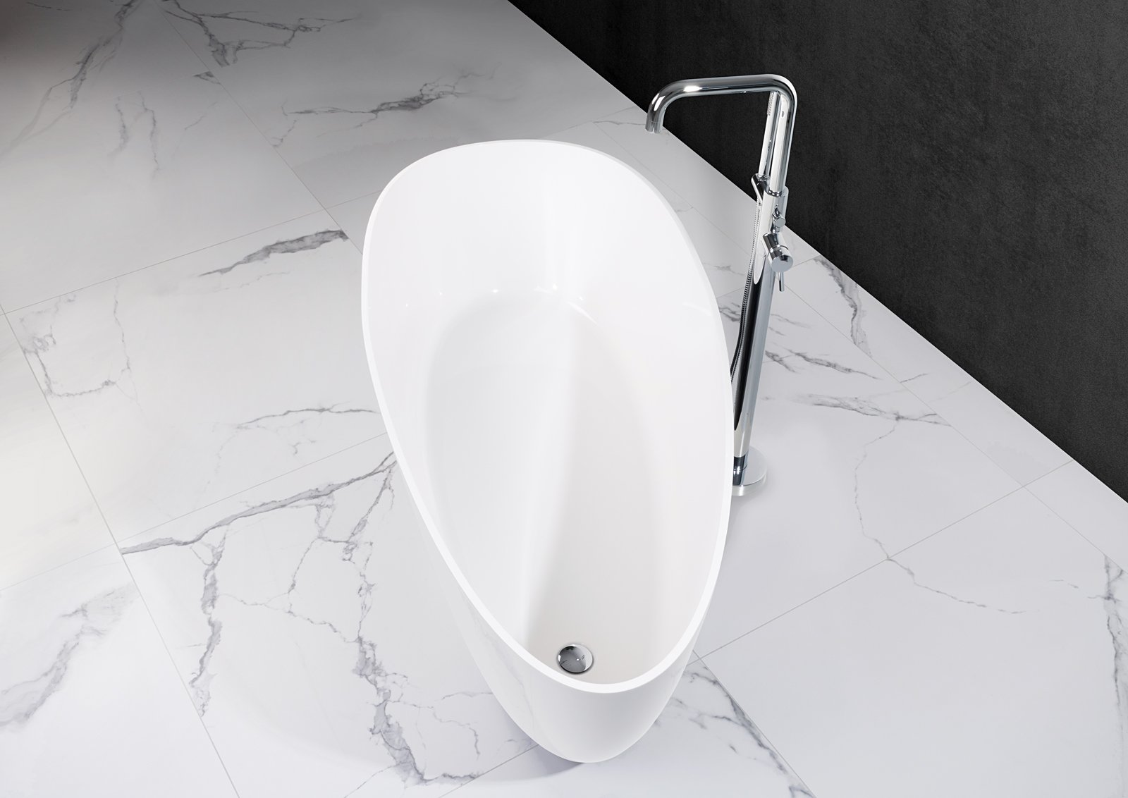 Freistehende Badewanne aus Mineralguss 170x77x62 cm in Weiß Glanz oder Matt