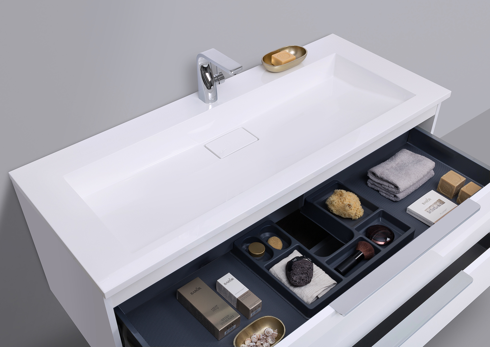 Design Badmöbel CUBO 120 cm Evermite Waschbecken Weiß hochglanz Lack