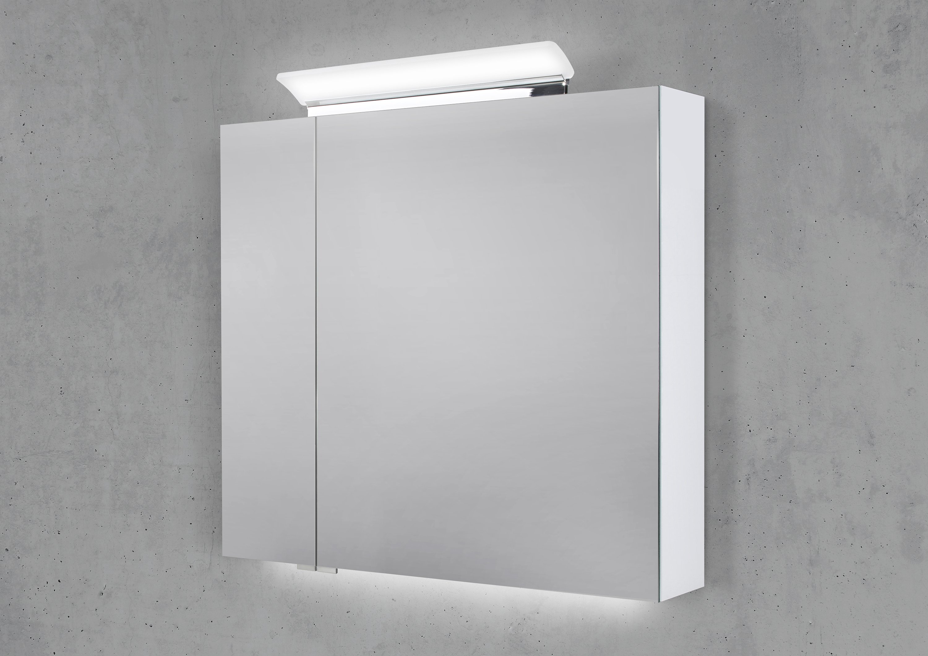 Spiegelschrank 80 cm LED Acryl Aufsatzleuchte doppelseitig verspiegelt