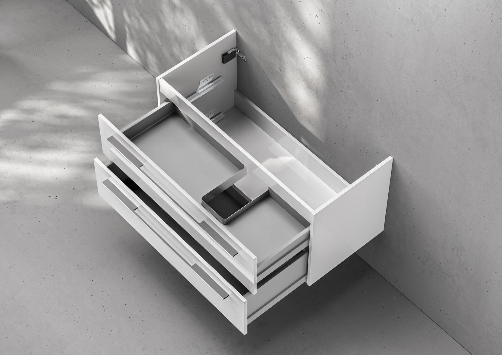 Unterschrank Intarbad Premium als Zubehör für Waschtisch Geberit iCon 90cm mit Ablage links