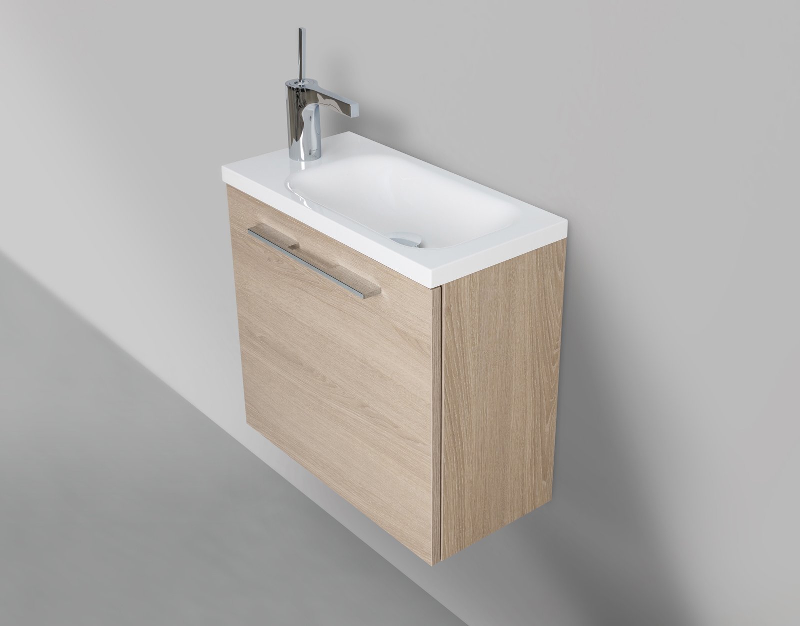 Badmöbel Set Rimini, Gäste WC Waschbecken, mit LED Spiegel