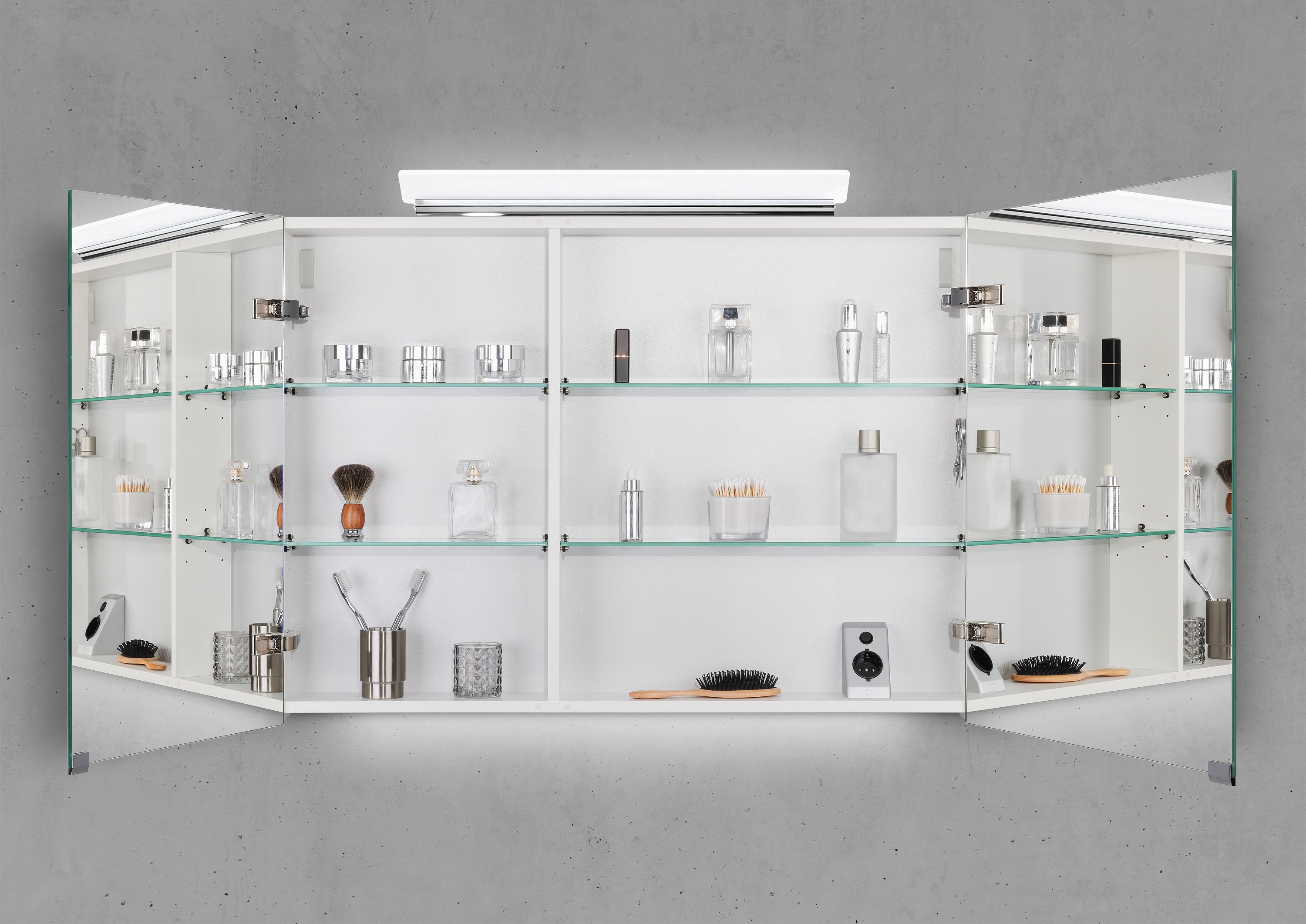Spiegelschrank 100 cm LED Acryl Aufsatzleuchte doppelseitig verspiegelt