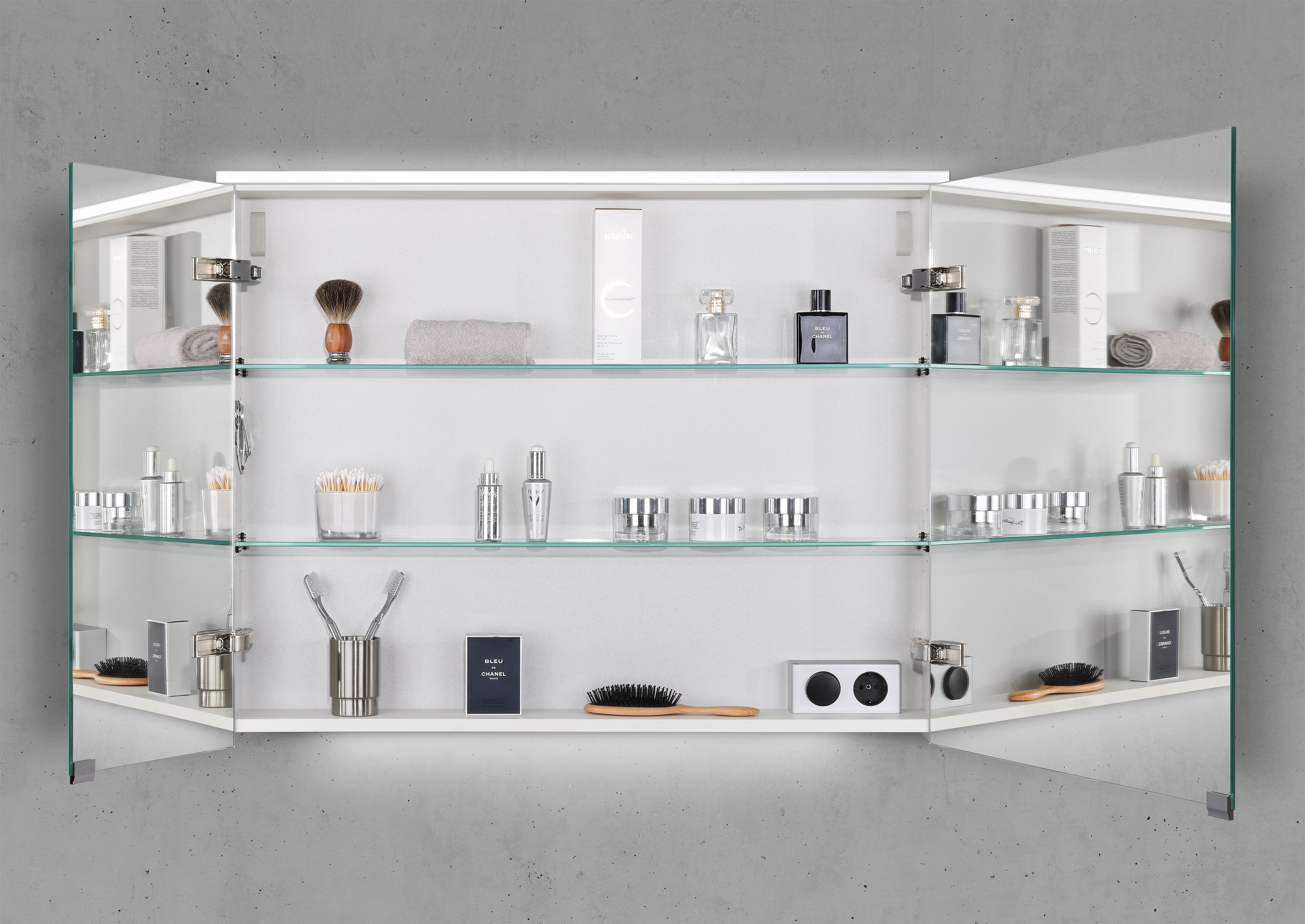 Spiegelschrank 90 cm integrierte MULTI Light LED Beleuchtung Doppelspiegeltüren