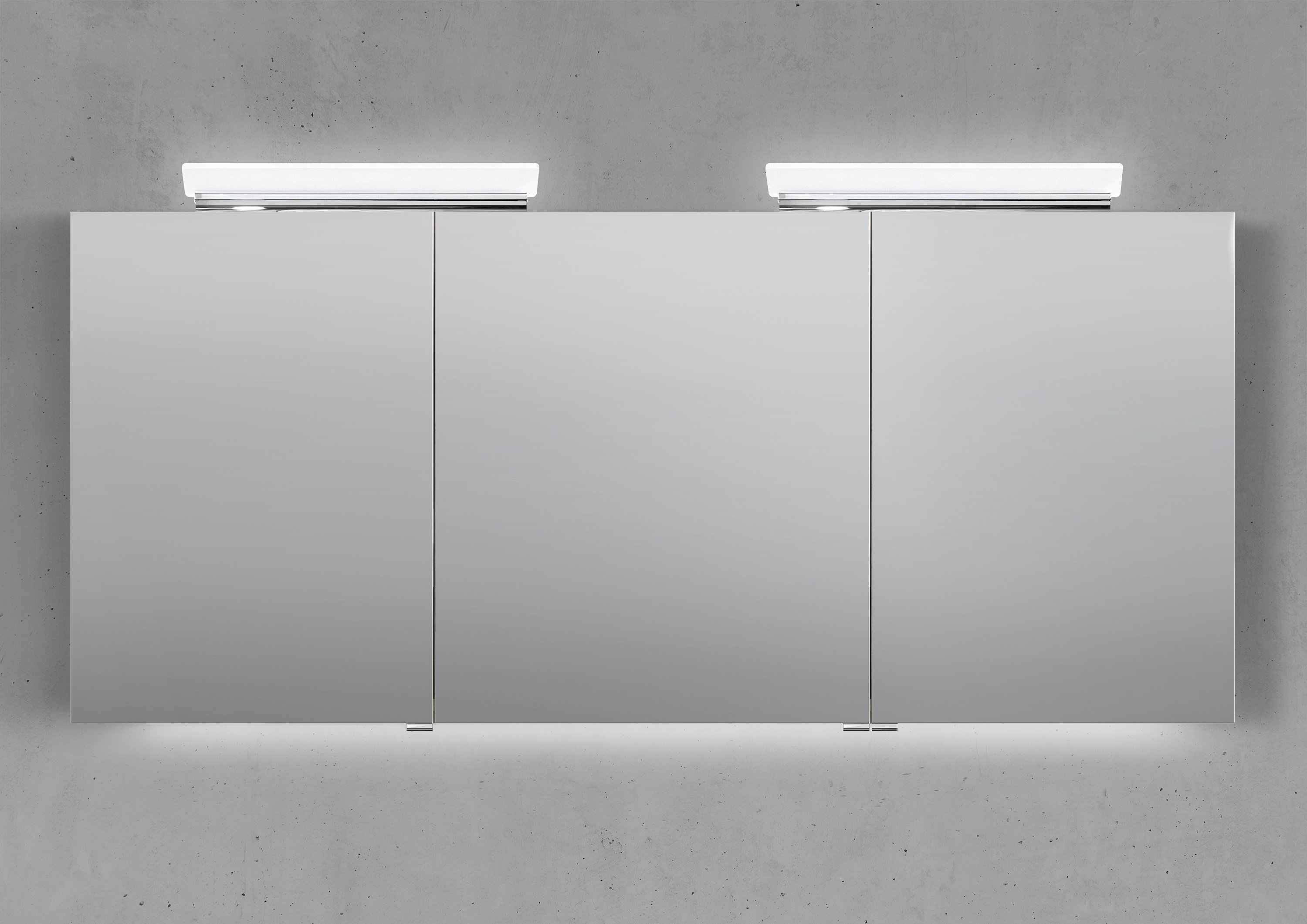 Spiegelschrank 160 cm 2x LED Acryl Aufsatzleuchte doppelseitig verspiegelt