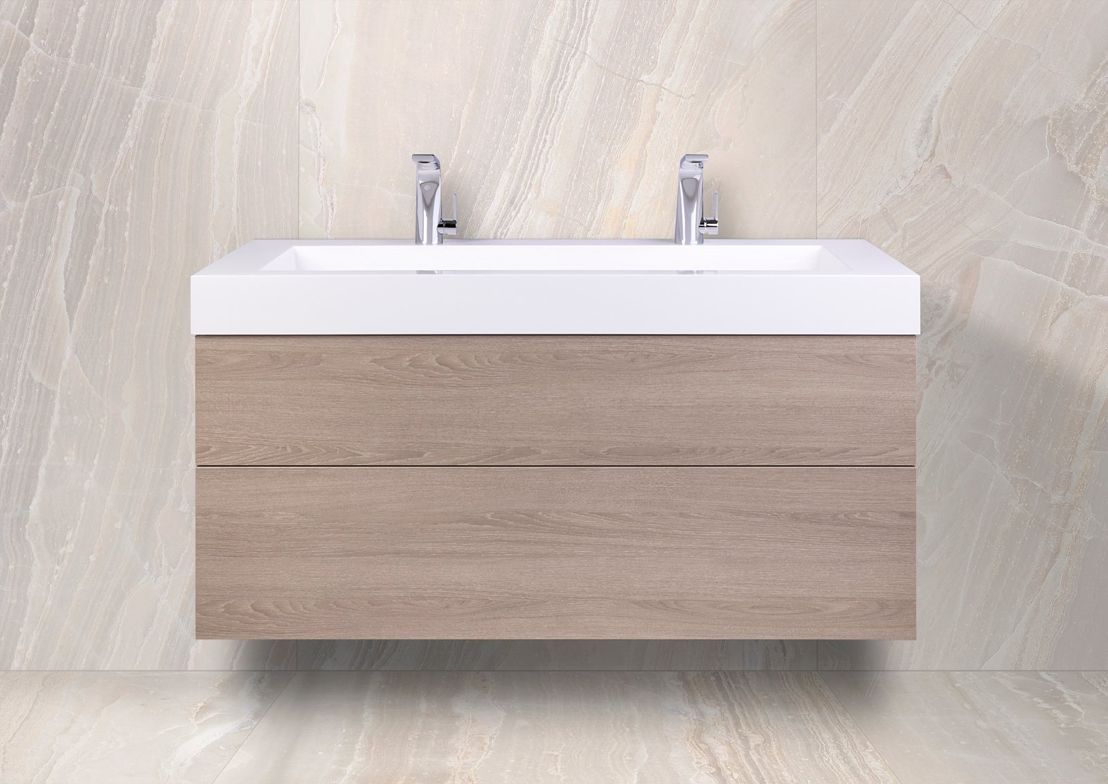 Doppelwaschtisch 120 cm Badmöbel Set grifflos, mit Led Lichtspiegel, Intarbad LIGNUM