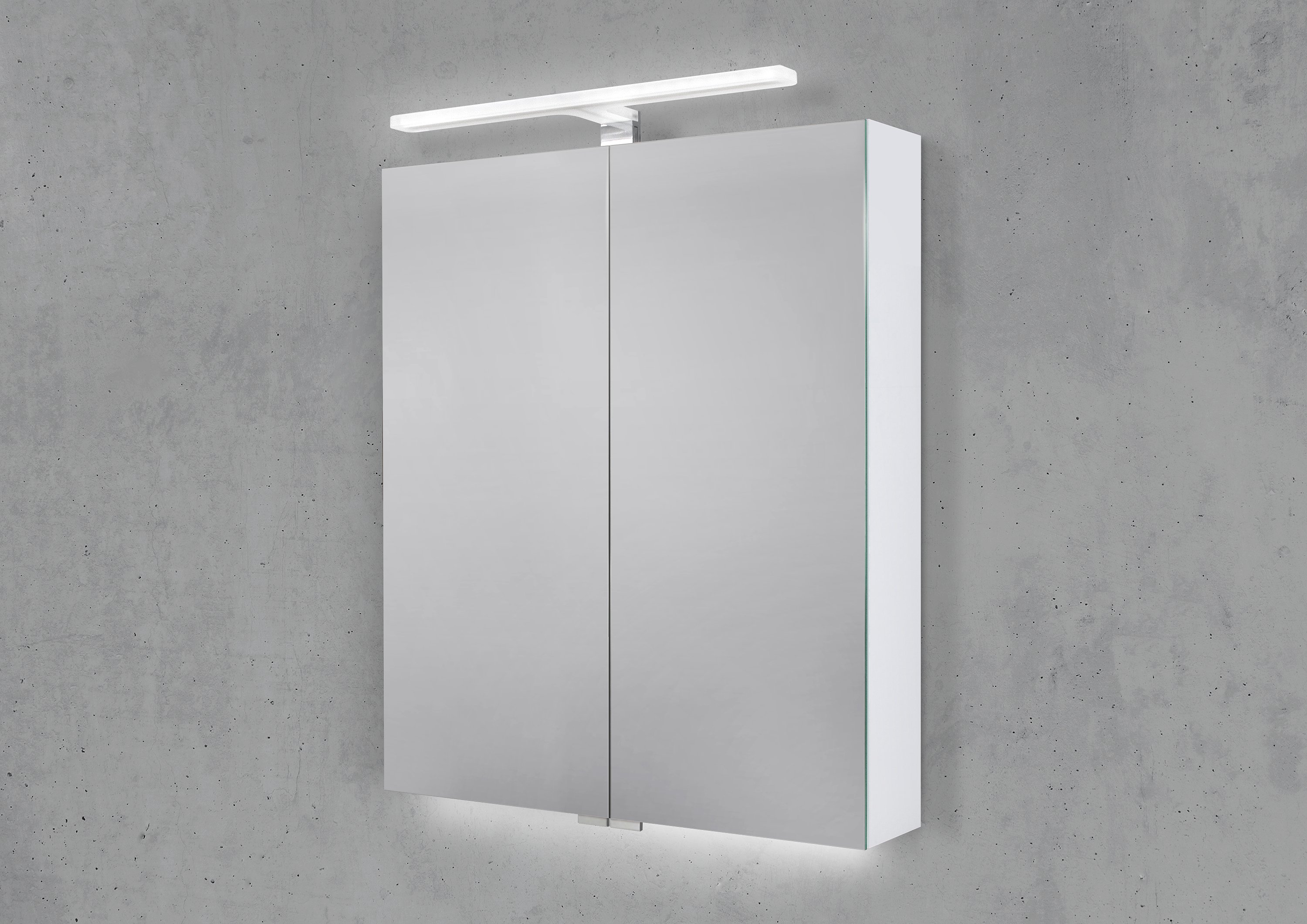 Spiegelschrank 60 cm MULTI LED Acryl Aufsatzleuchte Doppelspiegeltüren