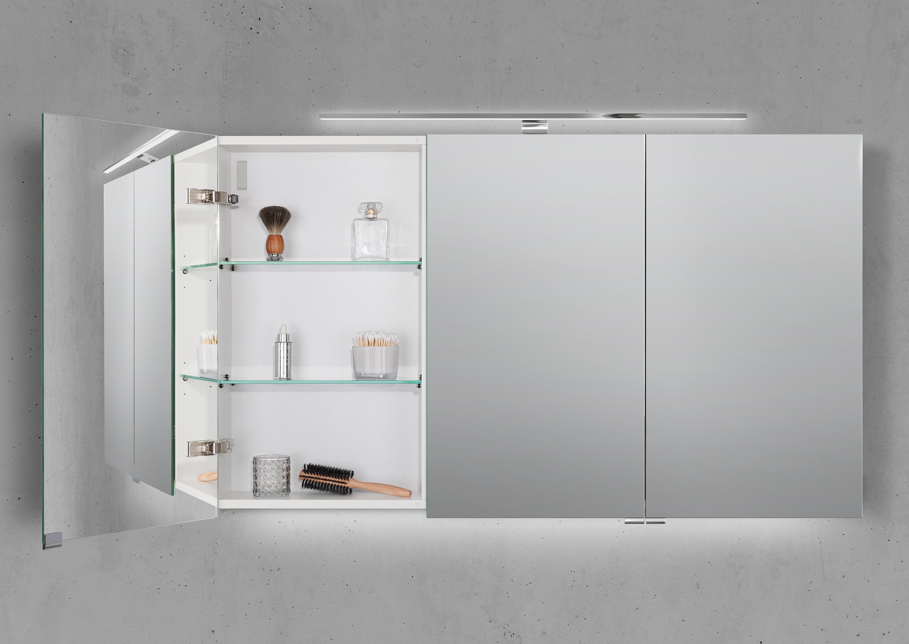 Spiegelschrank 120 cm mit LED Chrom Beleuchtung Doppelspiegeltüren