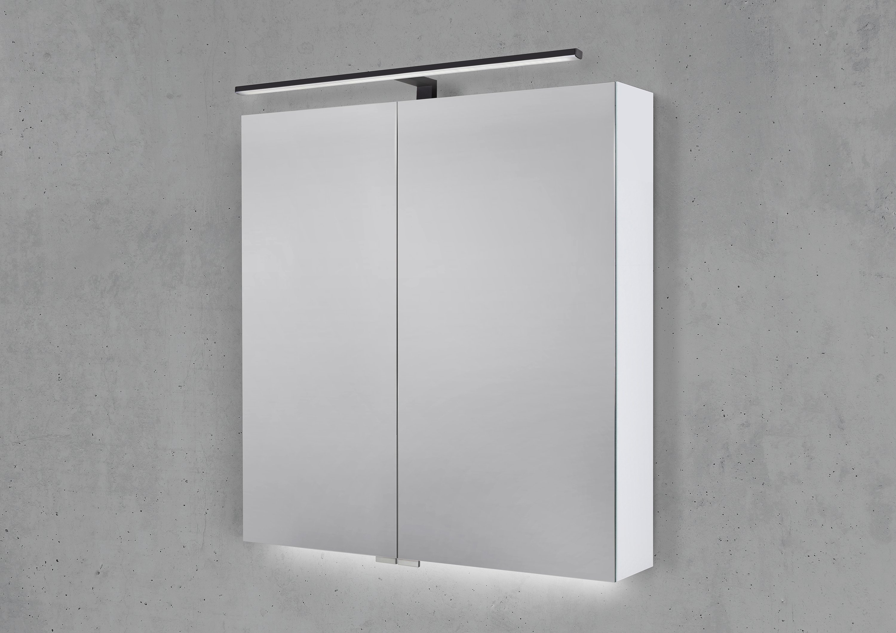 Spiegelschrank 70 cm mit MULTI LED Aufsatzleuchte, Doppelspiegeltüren