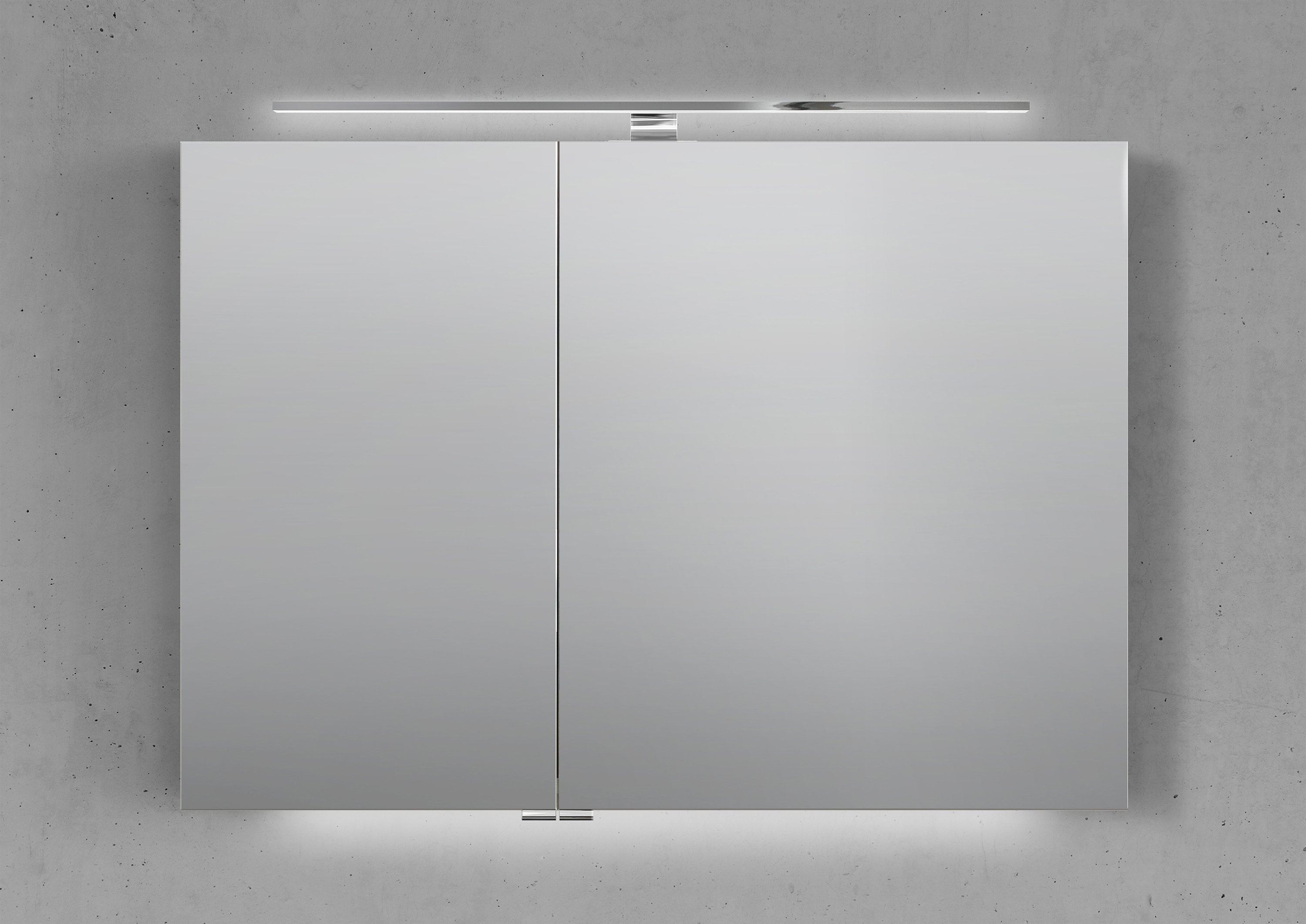 Spiegelschrank 100 cm mit LED Chrom Beleuchtung Doppelspiegeltüren