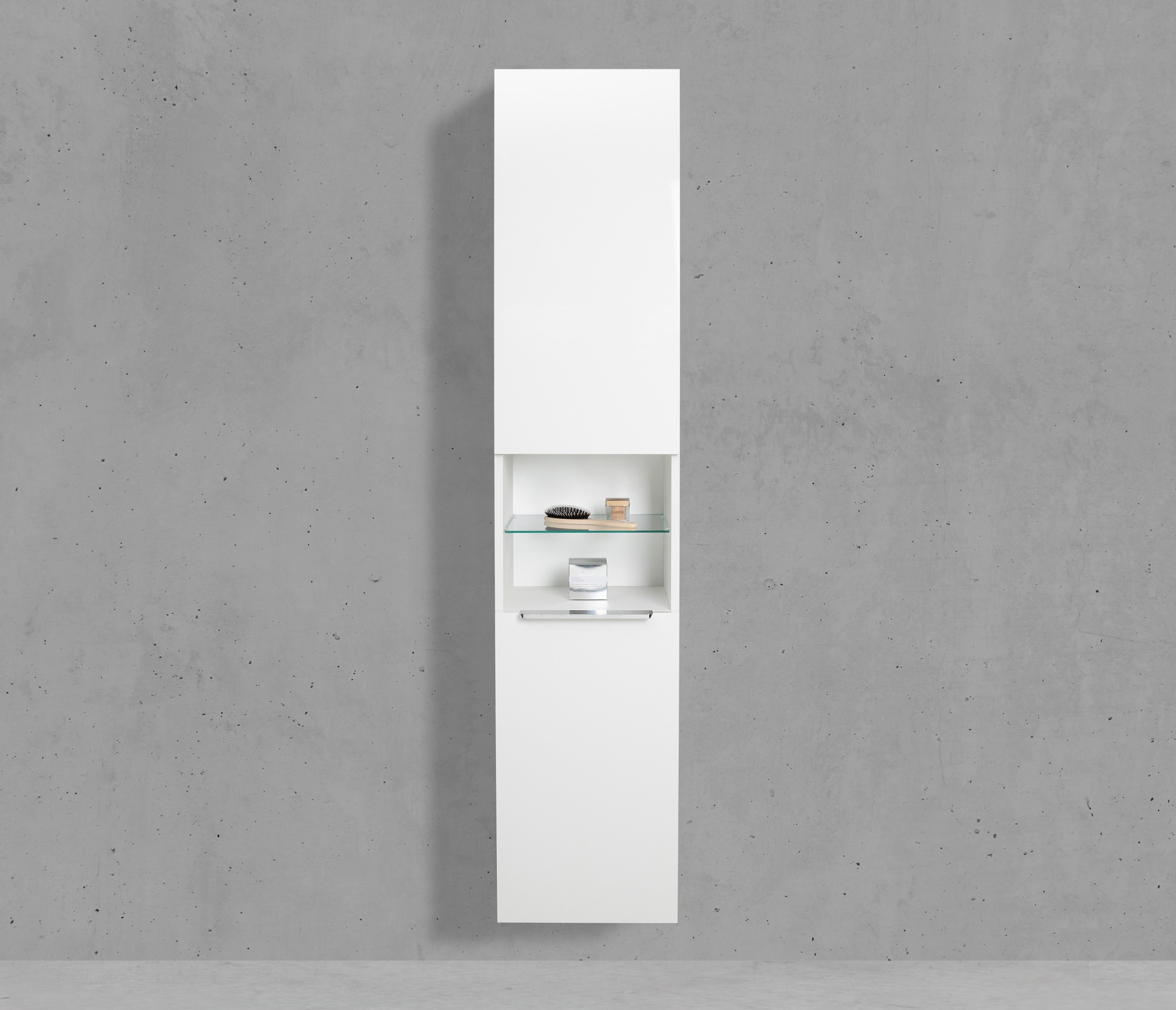 Bad Hochschrank mit Wäschekippe Seitenschrank H/B/T: 176,6/40/32,5cm Weiß Hochglanz Lack