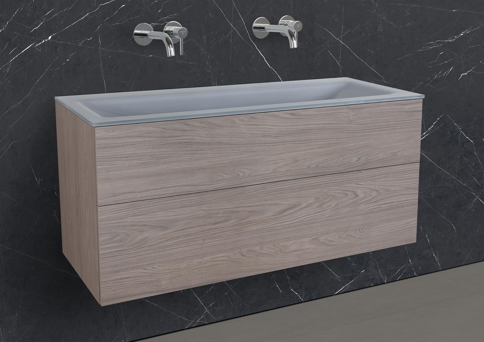 Saphir - Badmöbelset 120 cm mit Glaswaschtisch (Doppel) und grifflosem Unterschrank