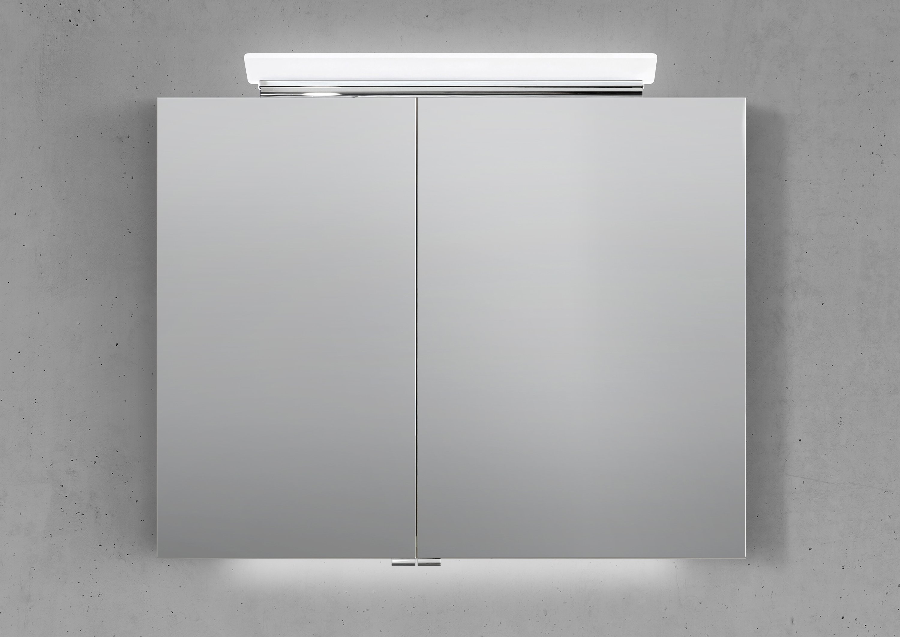 Spiegelschrank 90 cm LED Acryl Aufsatzleuchte doppelseitig verspiegelt
