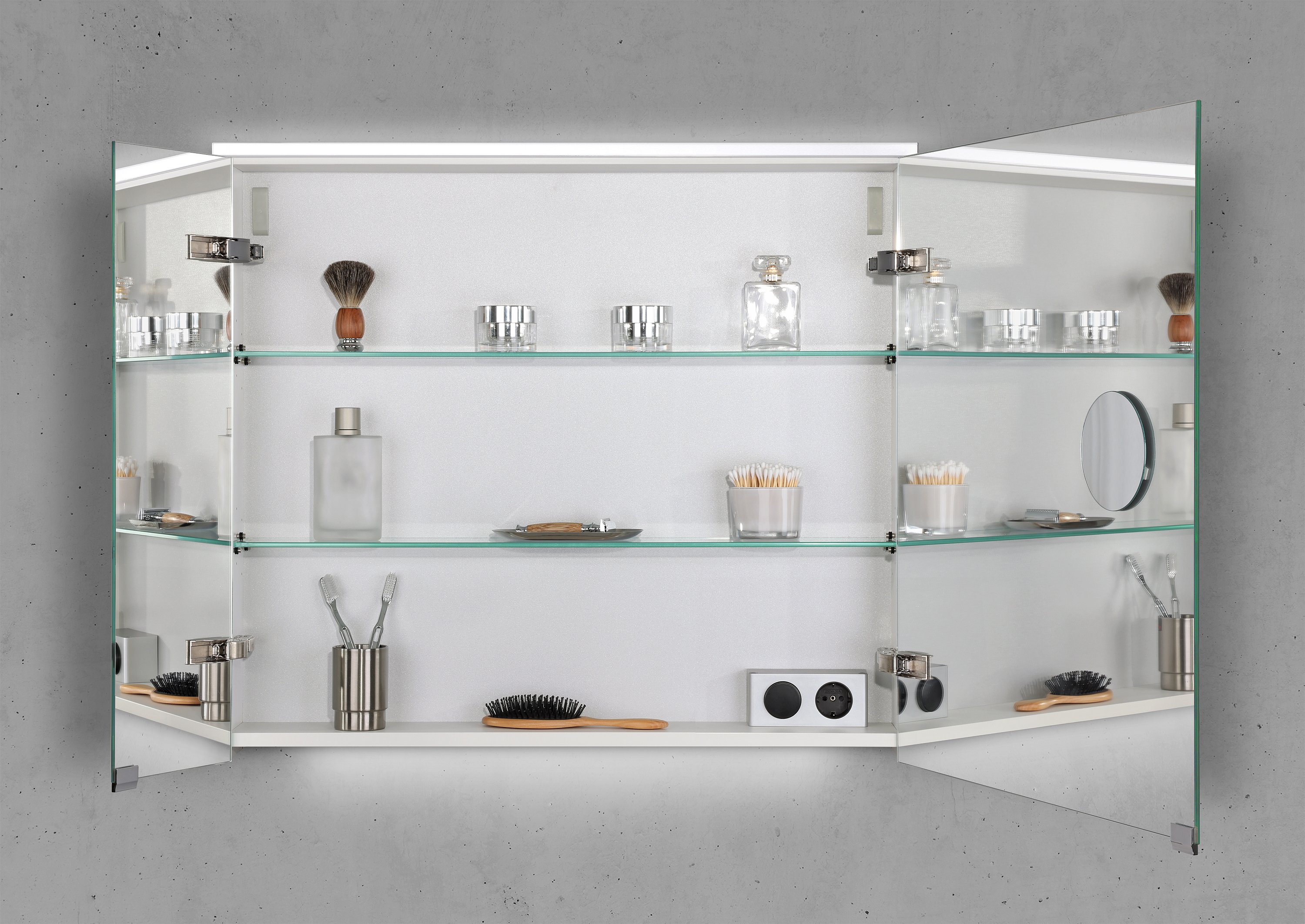 Spiegelschrank 80 cm integrierte MULTI Light LED Beleuchtung Doppelspiegeltüren