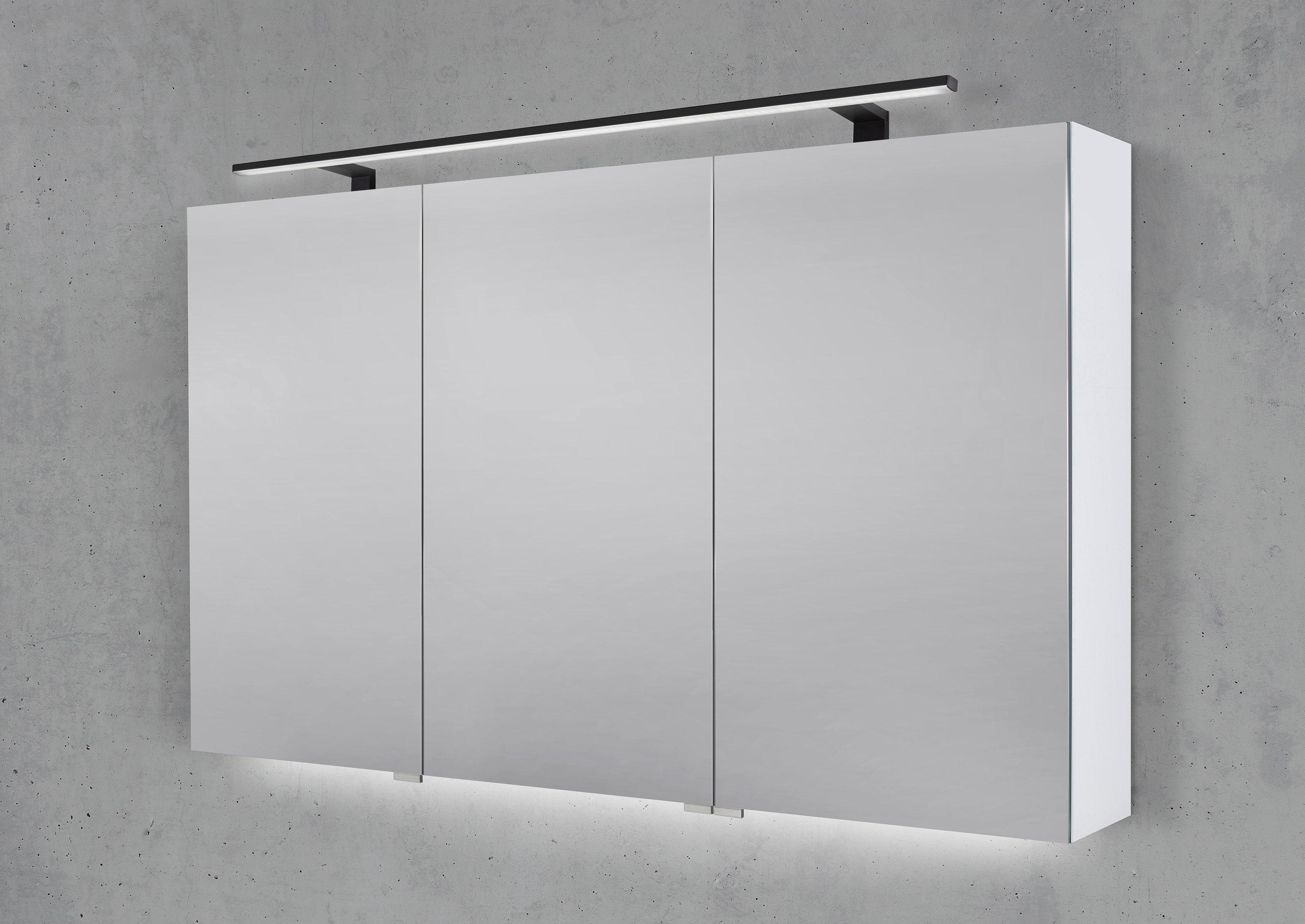 Spiegelschrank 120 cm mit MULTI LED Aufsatzleuchte Doppelspiegeltüren