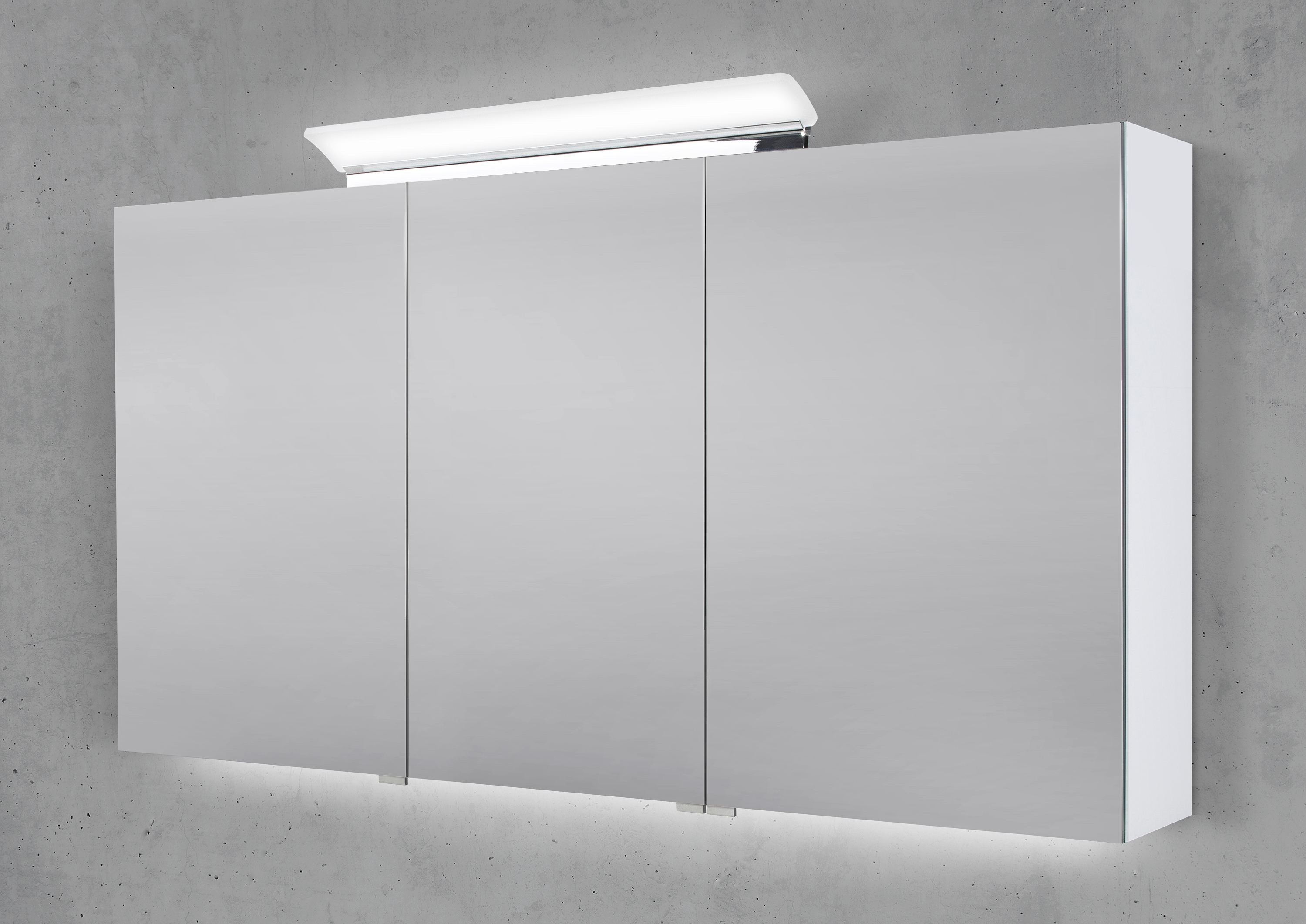 Spiegelschrank 140 cm LED Acryl Aufsatzleuchte doppelseitig verspiegelt