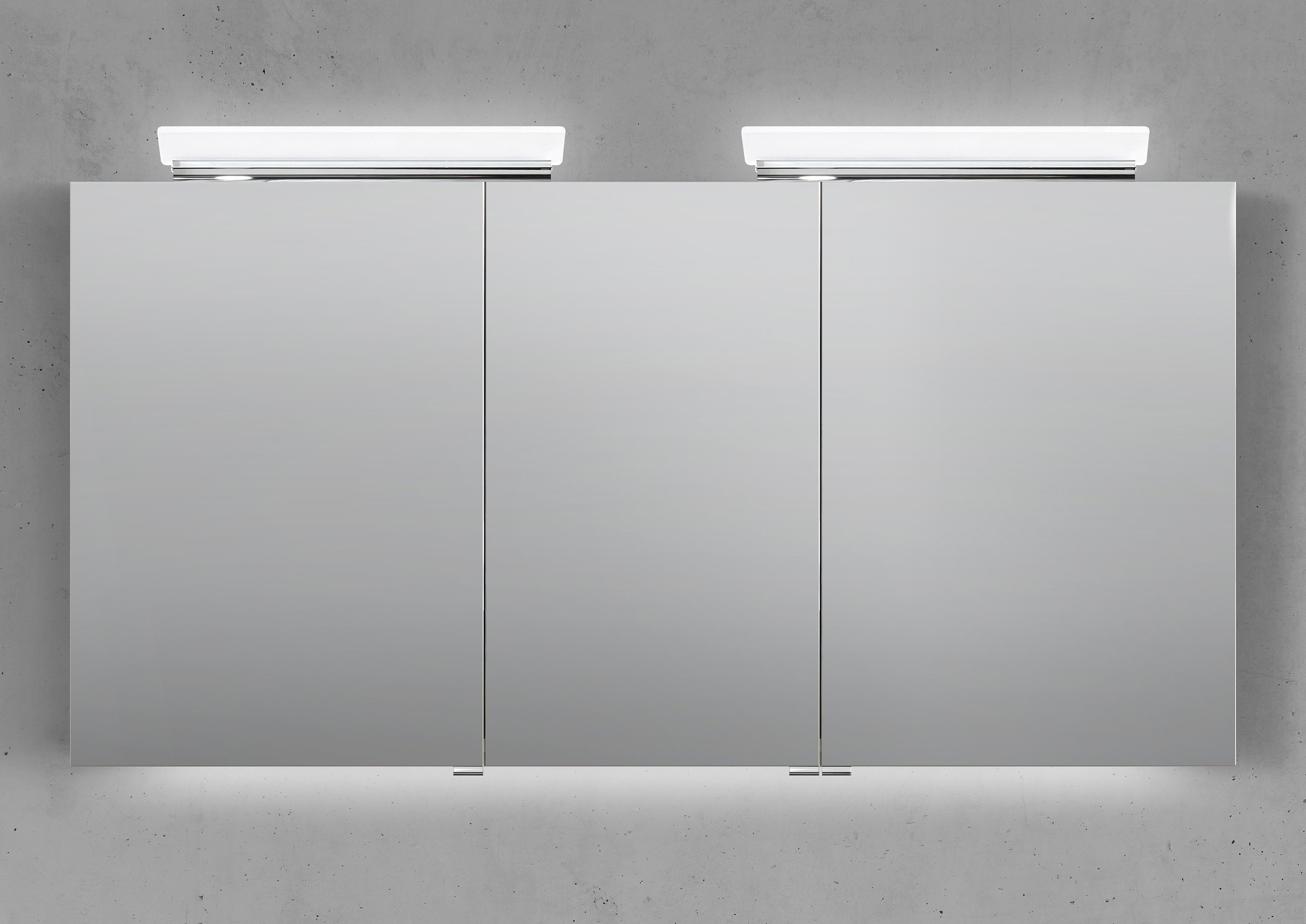 Spiegelschrank 140 cm 2x LED Acryl Aufsatzleuchte doppelseitig verspiegelt