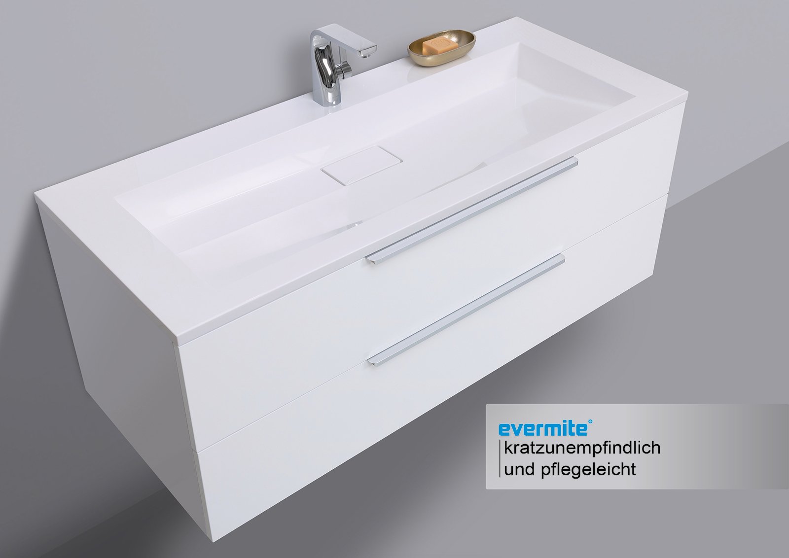 Waschtisch mit Unterschrank Badmöbel Set 120 cm, Evermite Waschbecken, Made in Germany