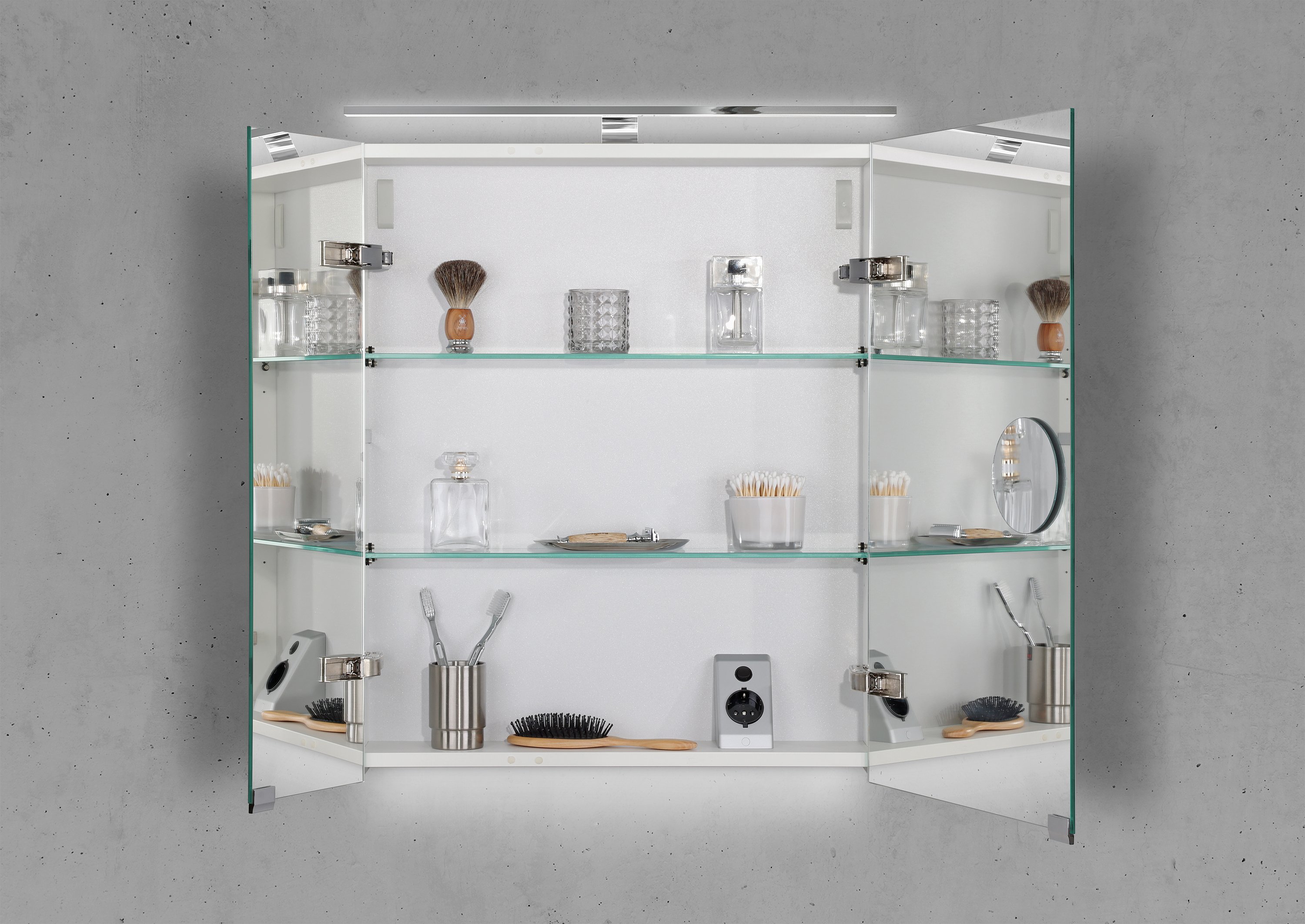 Spiegelschrank 60 cm mit LED Chrom Beleuchtung Doppelspiegeltüren