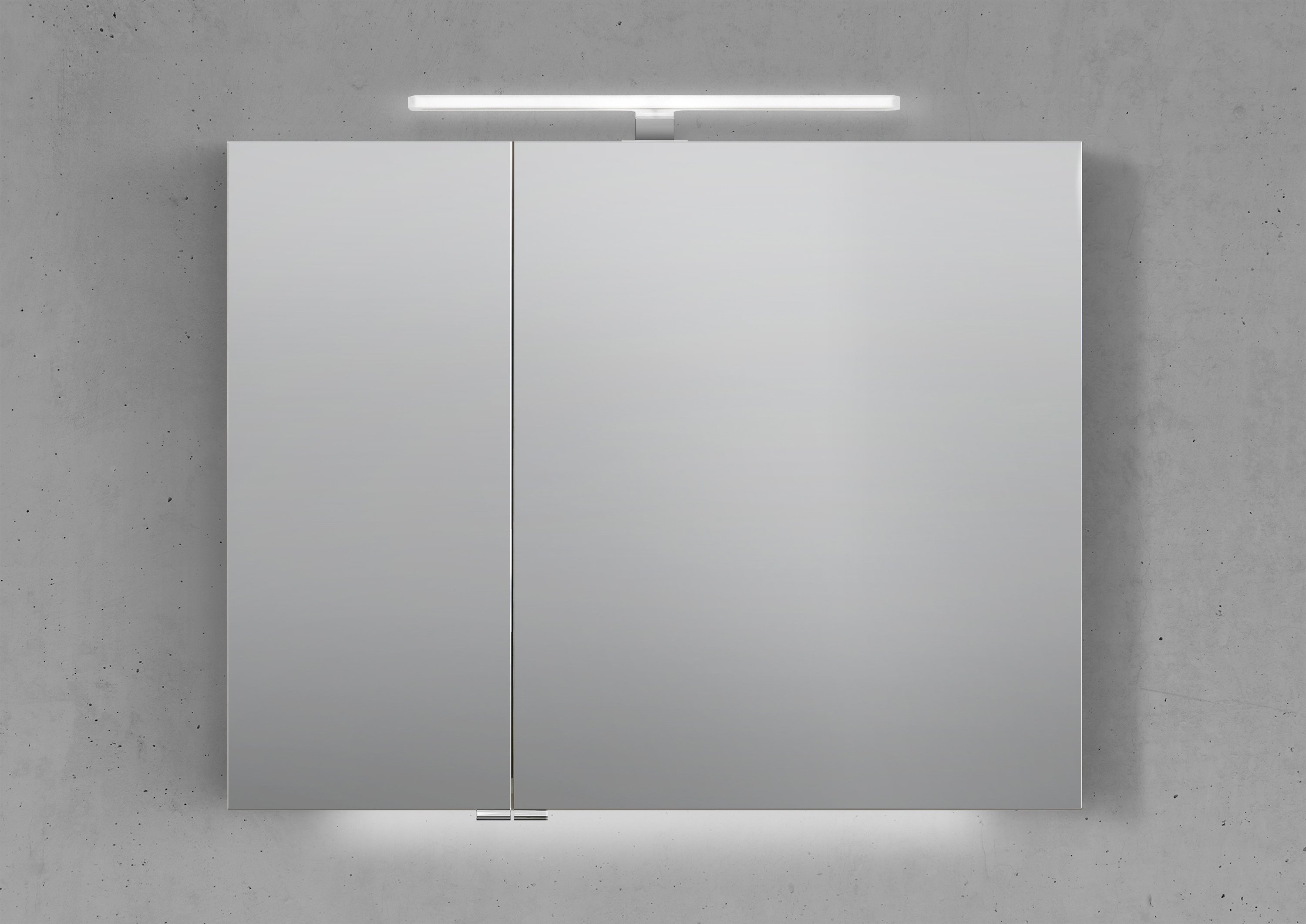 Spiegelschrank 90 cm mit MULTI LED Acryl Aufsatzleuchte Doppelspiegeltüren