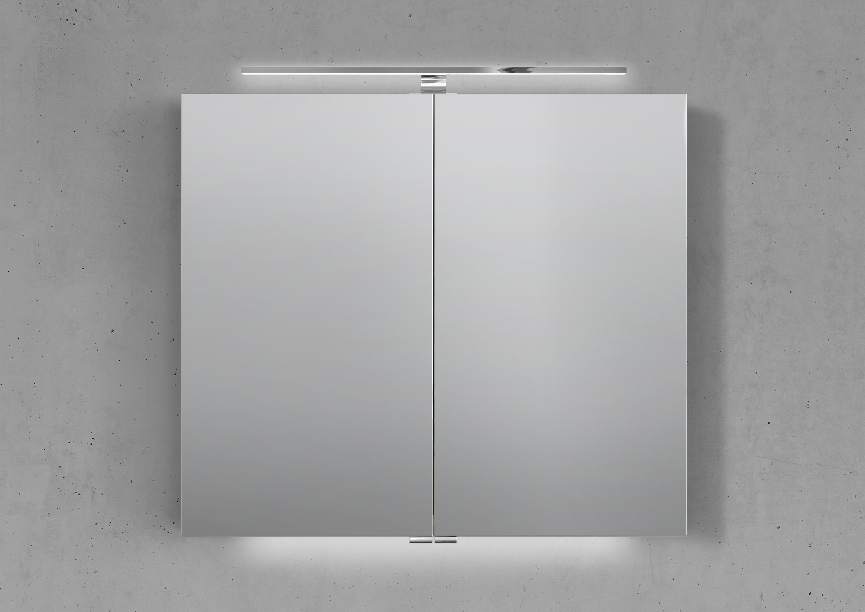 Spiegelschrank 80 cm mit MULTI Light LED Chrom Beleuchtung Doppelspiegeltüren