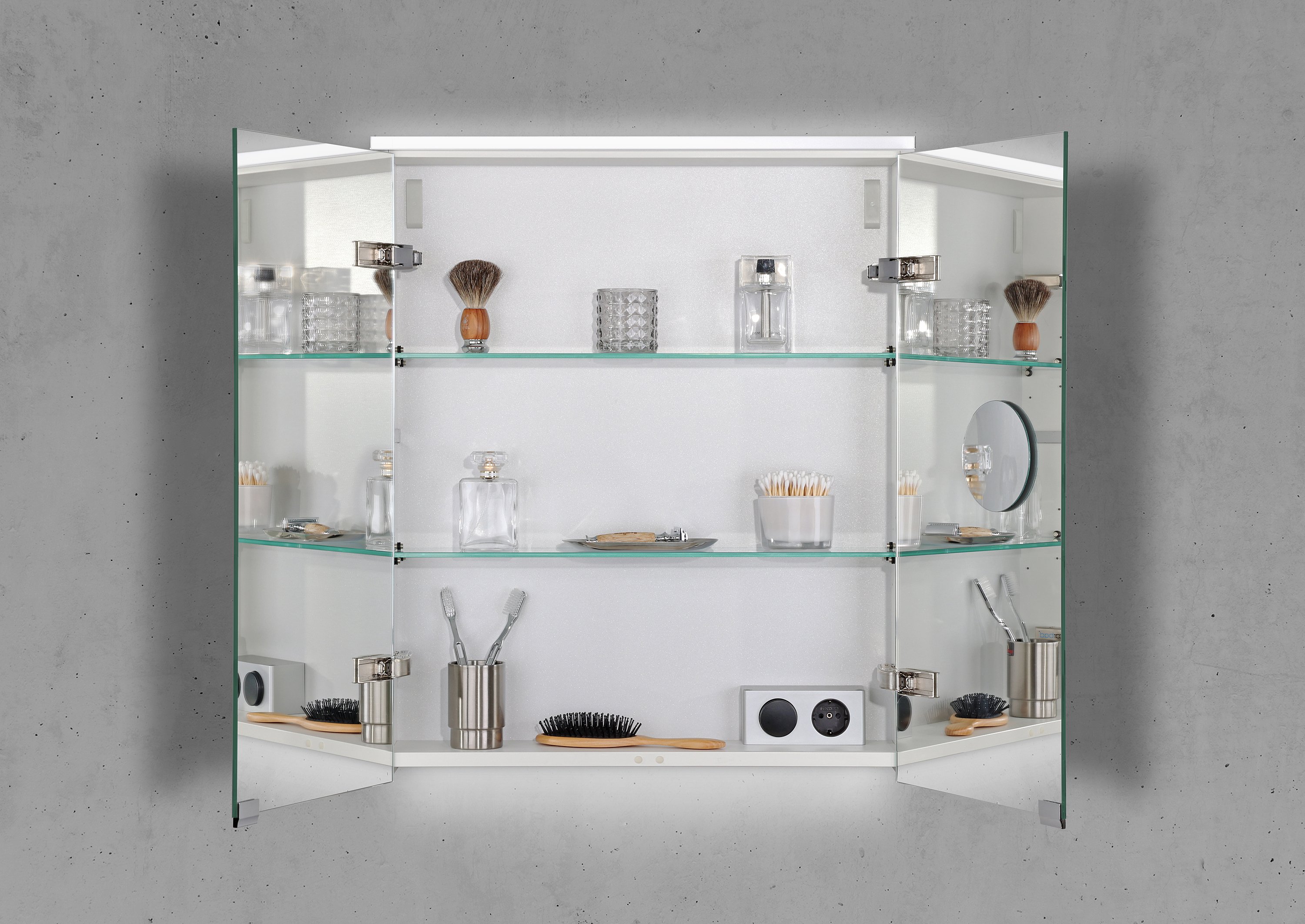 Spiegelschrank 60 cm integrierte MULTI Light LED Beleuchtung Doppelspiegeltüren