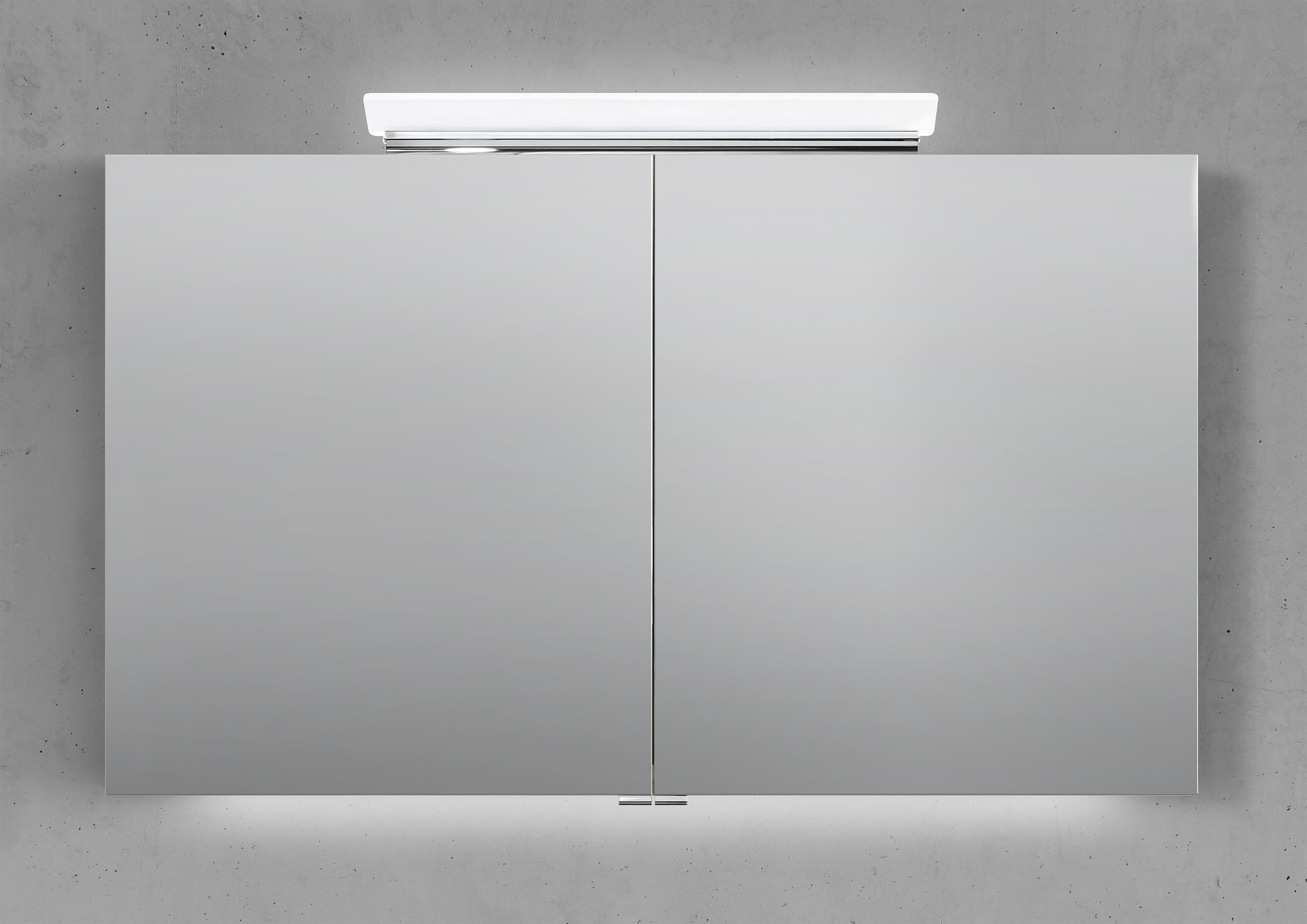 Spiegelschrank 120 cm LED Acryl Aufsatzleuchte doppelseitig verspiegelt
