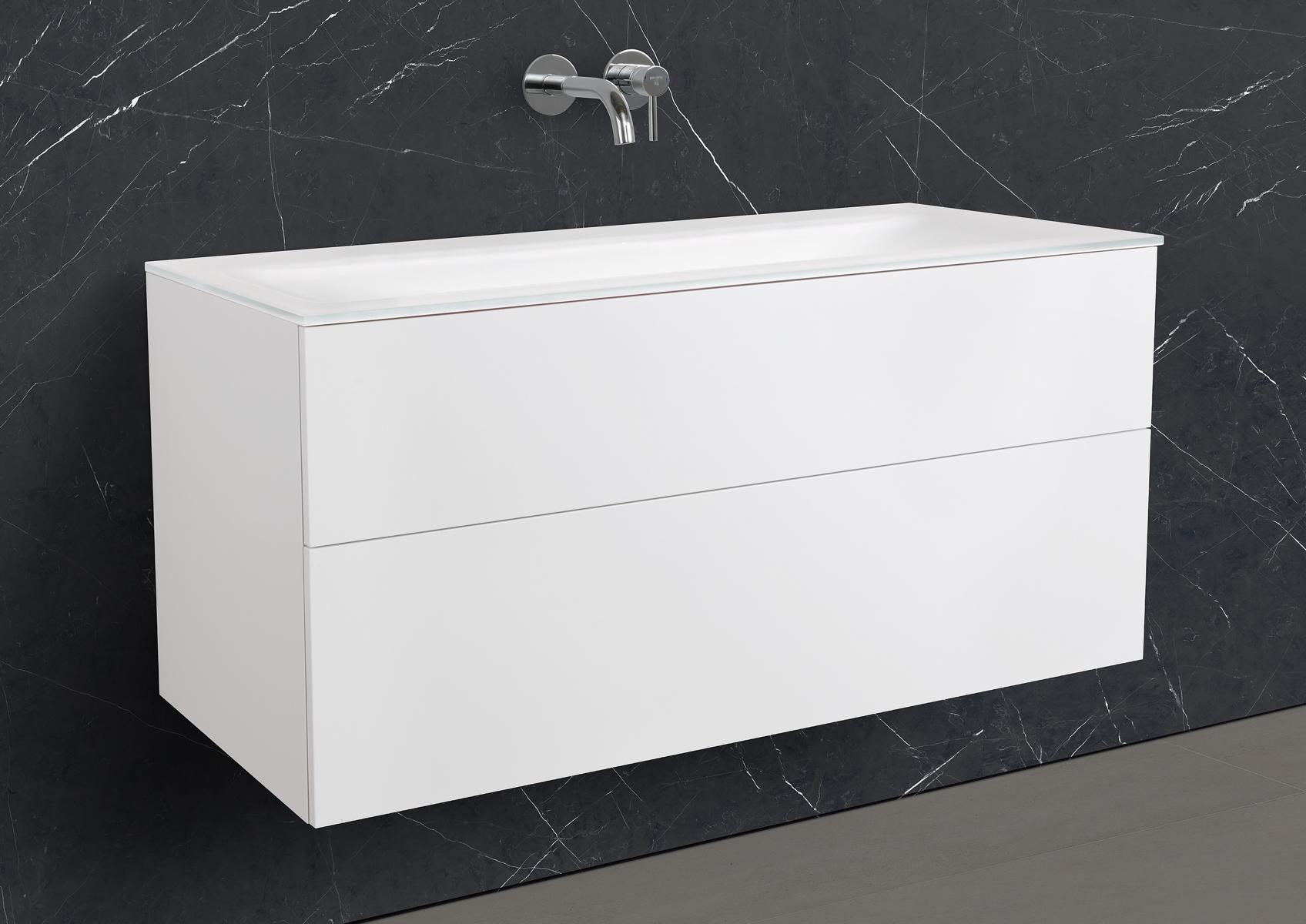Saphir - Badmöbelset 120 cm mit Glaswaschbecken (Einzel) und grifflosem Unterschrank