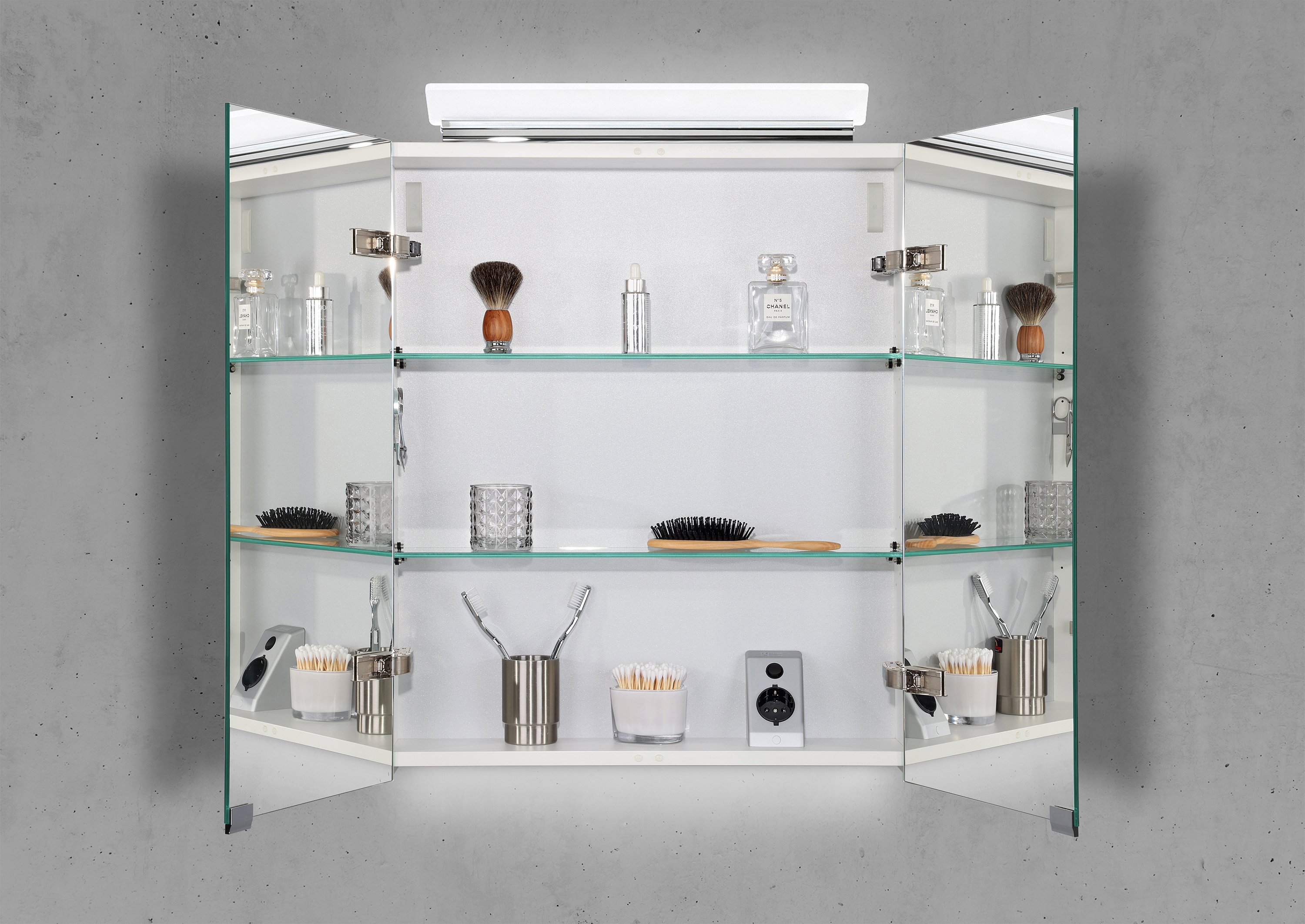 Spiegelschrank 60 cm LED Acryl Aufsatzleuchte doppelseitig verspiegelt