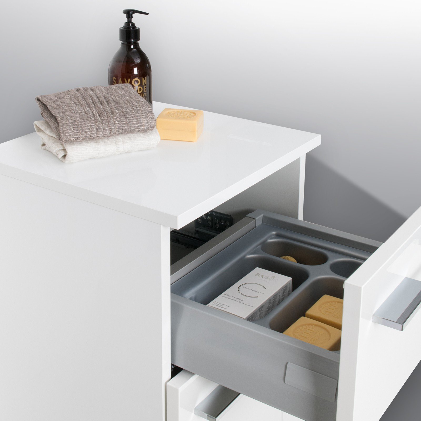 Bad Highboard Seitenschrank H/B/T 87/35/32,5cm, weiß hochglanz, vormontiert