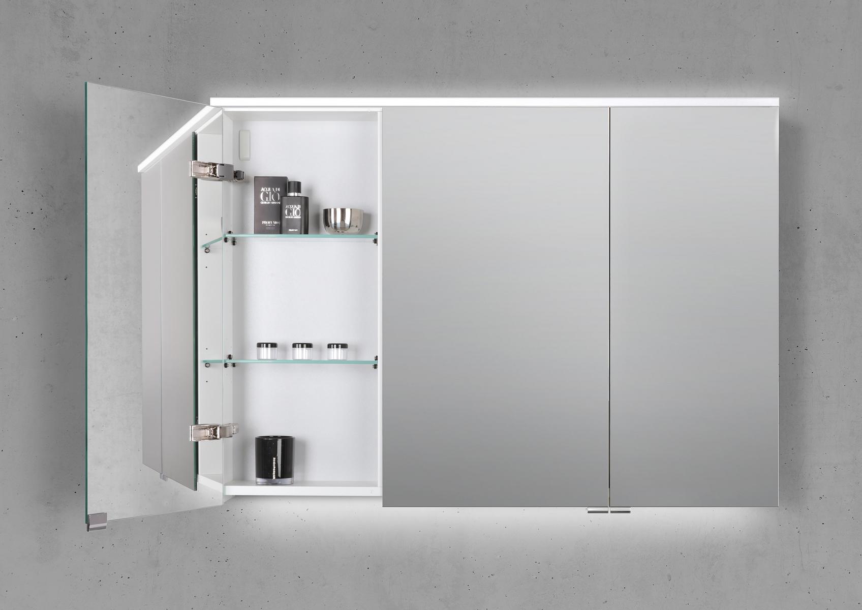 Spiegelschrank 100 cm 3 türig mit integrierter MULTI Light LED Beleuchtung Doppelspiegeltüren 
