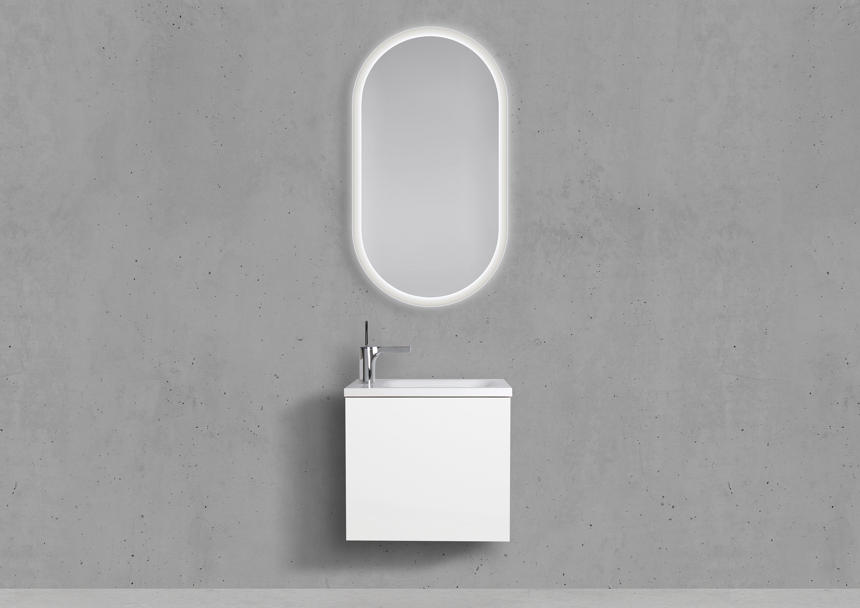 Gäste Badmöbel Set, Waschtisch 50x25cm, Design Spiegel LED