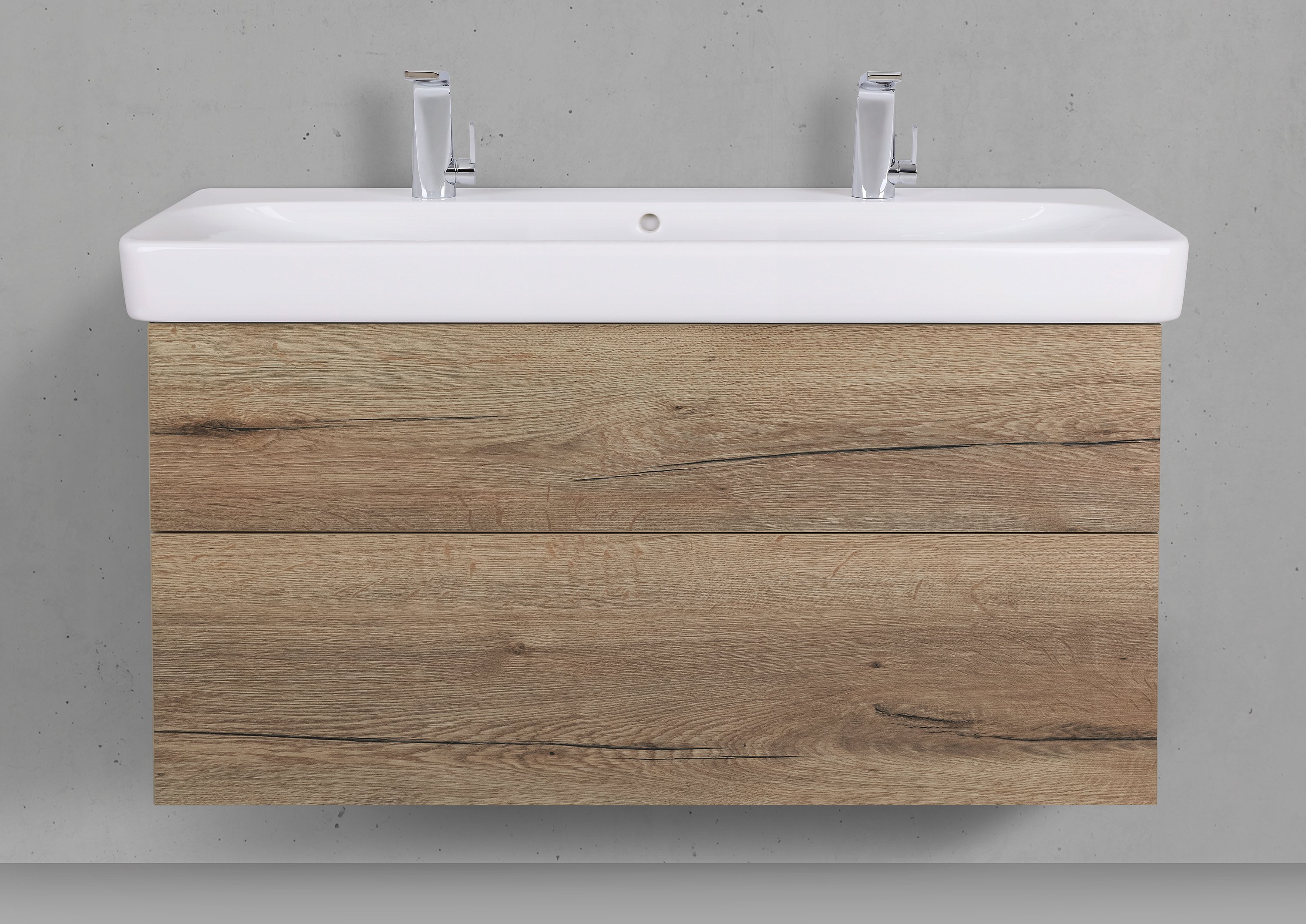 Badmöbelset Shape 120 cm inkl. Geberit Smyle Square Doppelwaschtisch mit Unterschrank Push to Open