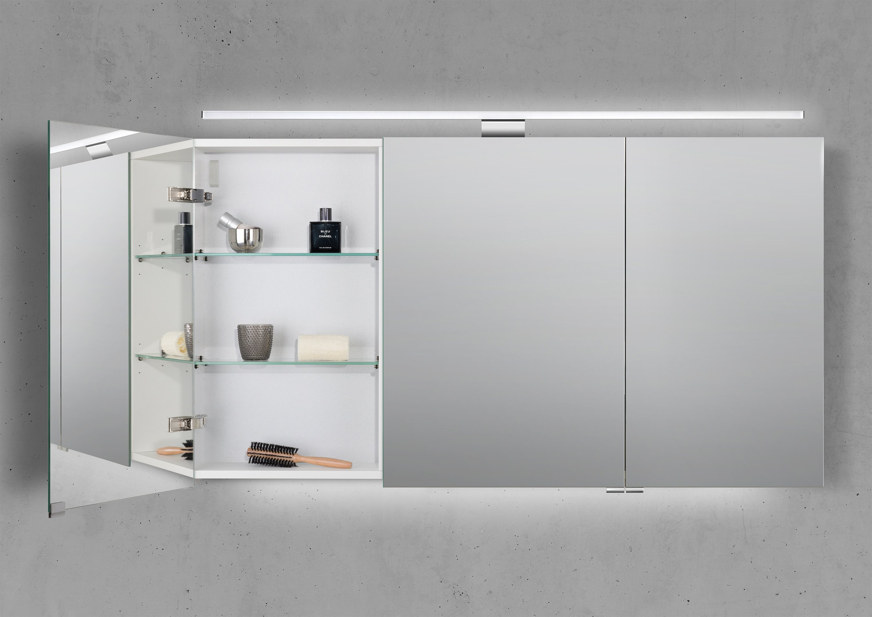 Spiegelschrank 130 cm mit MULTI Light LED Beleuchtung, Doppelspiegeltüren