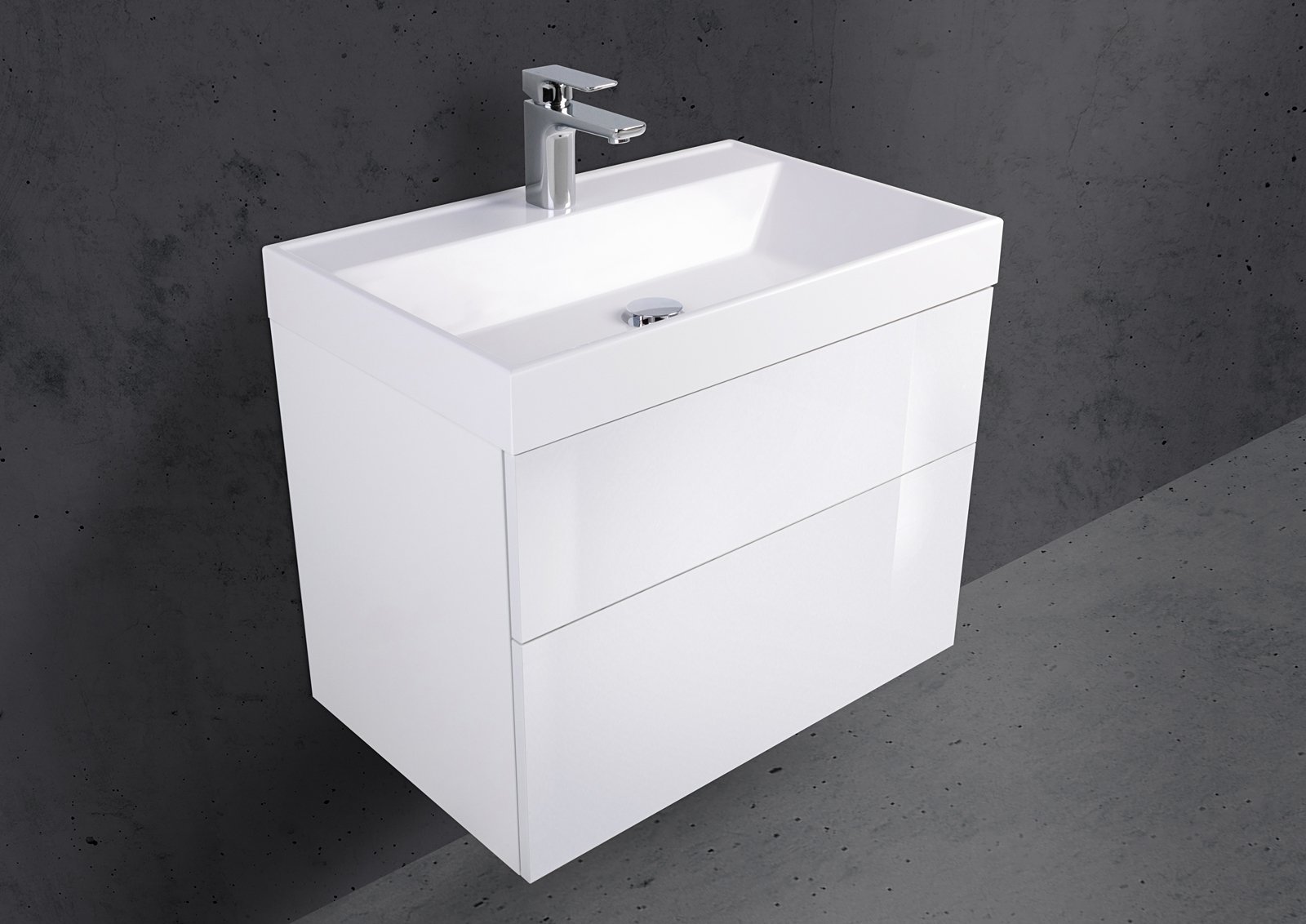 Badmöbel Bella 70 cm grifflos, Unterschrank mit Waschbecken, komplett vormontiert, Made in Germany