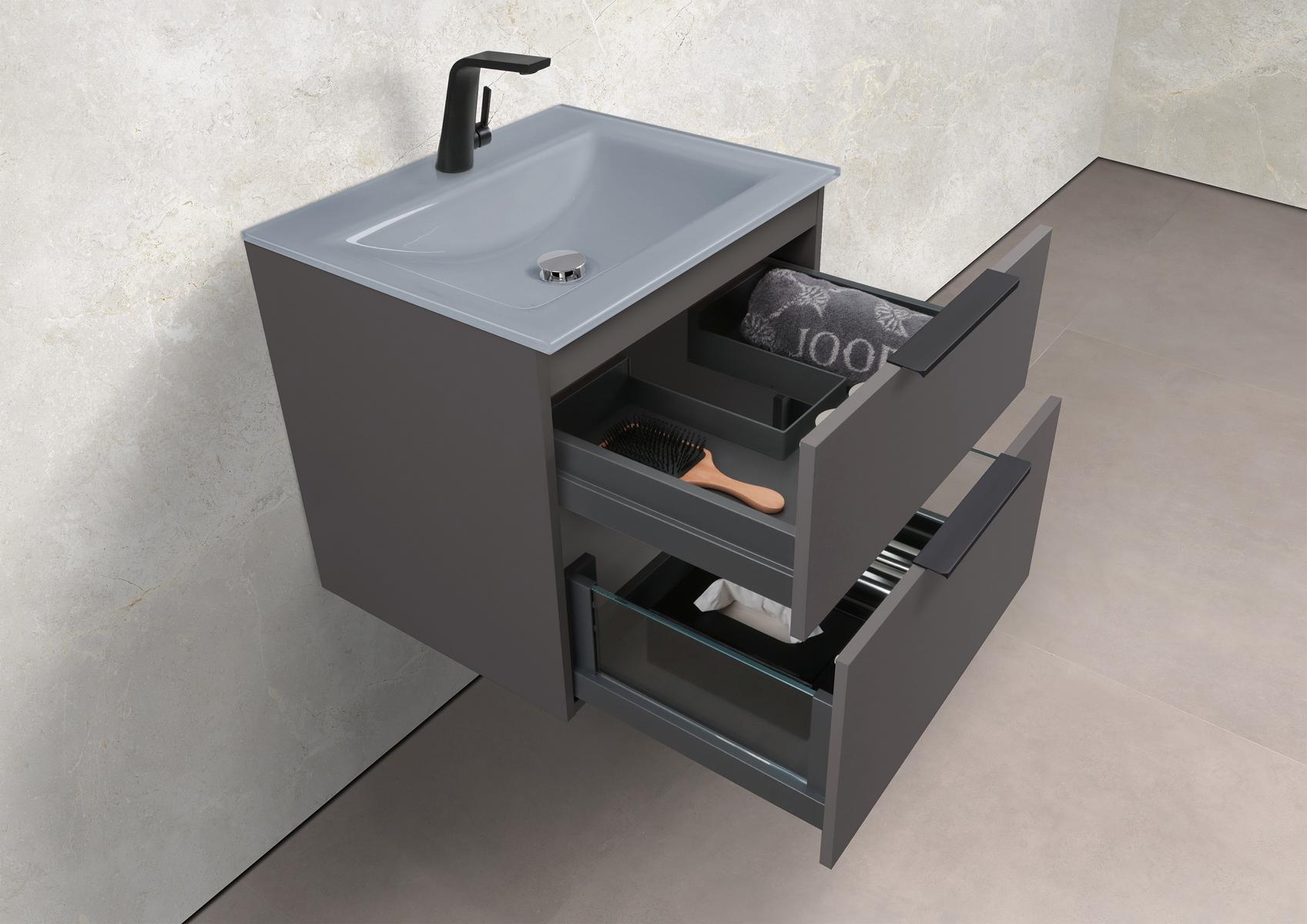 Saphir - Badmöbelset 60 cm mit Glaswaschtisch und Unterschrank
