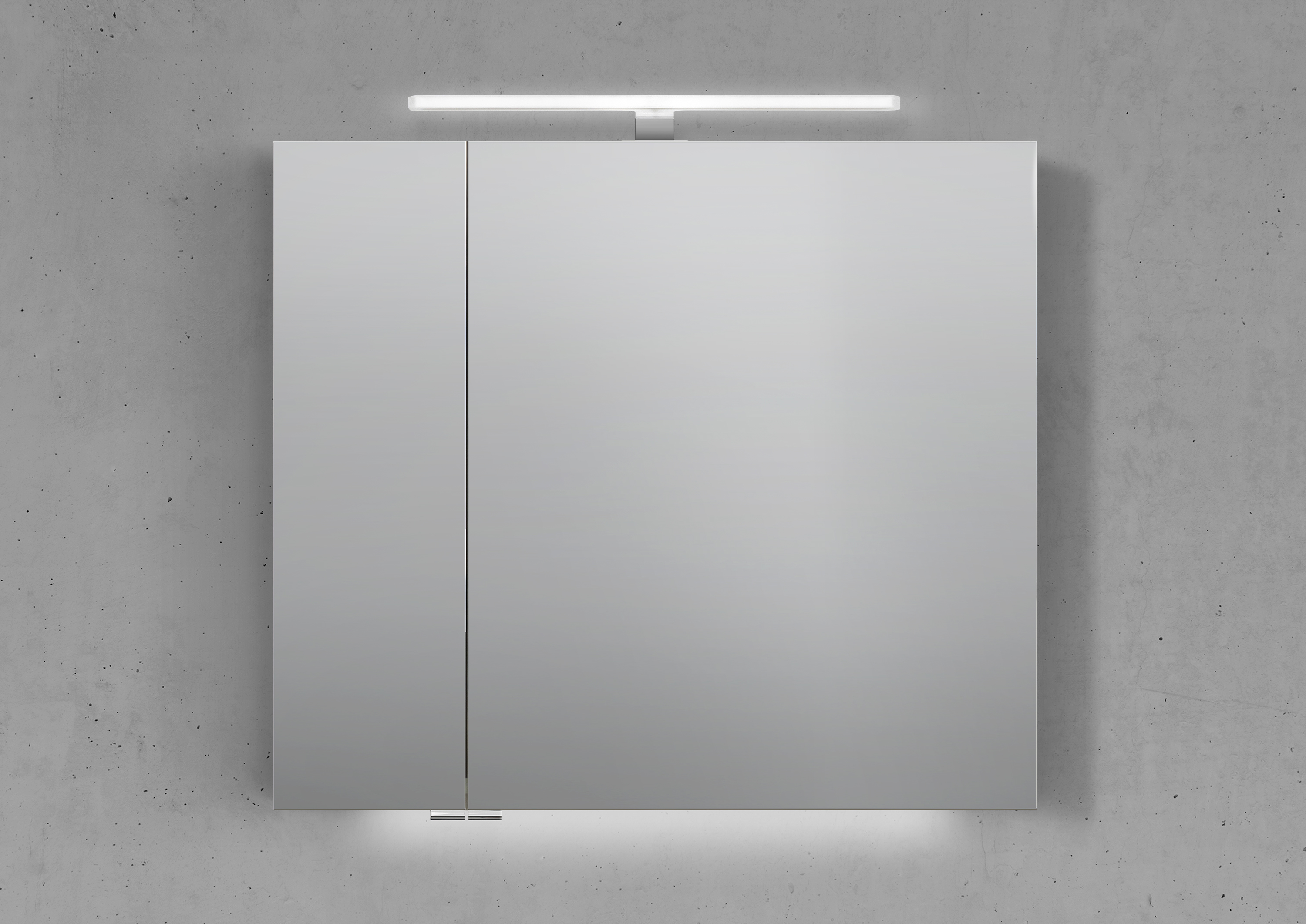 Spiegelschrank 80 cm mit MULTI LED Acryl Aufsatzleuchte Doppelspiegeltüren