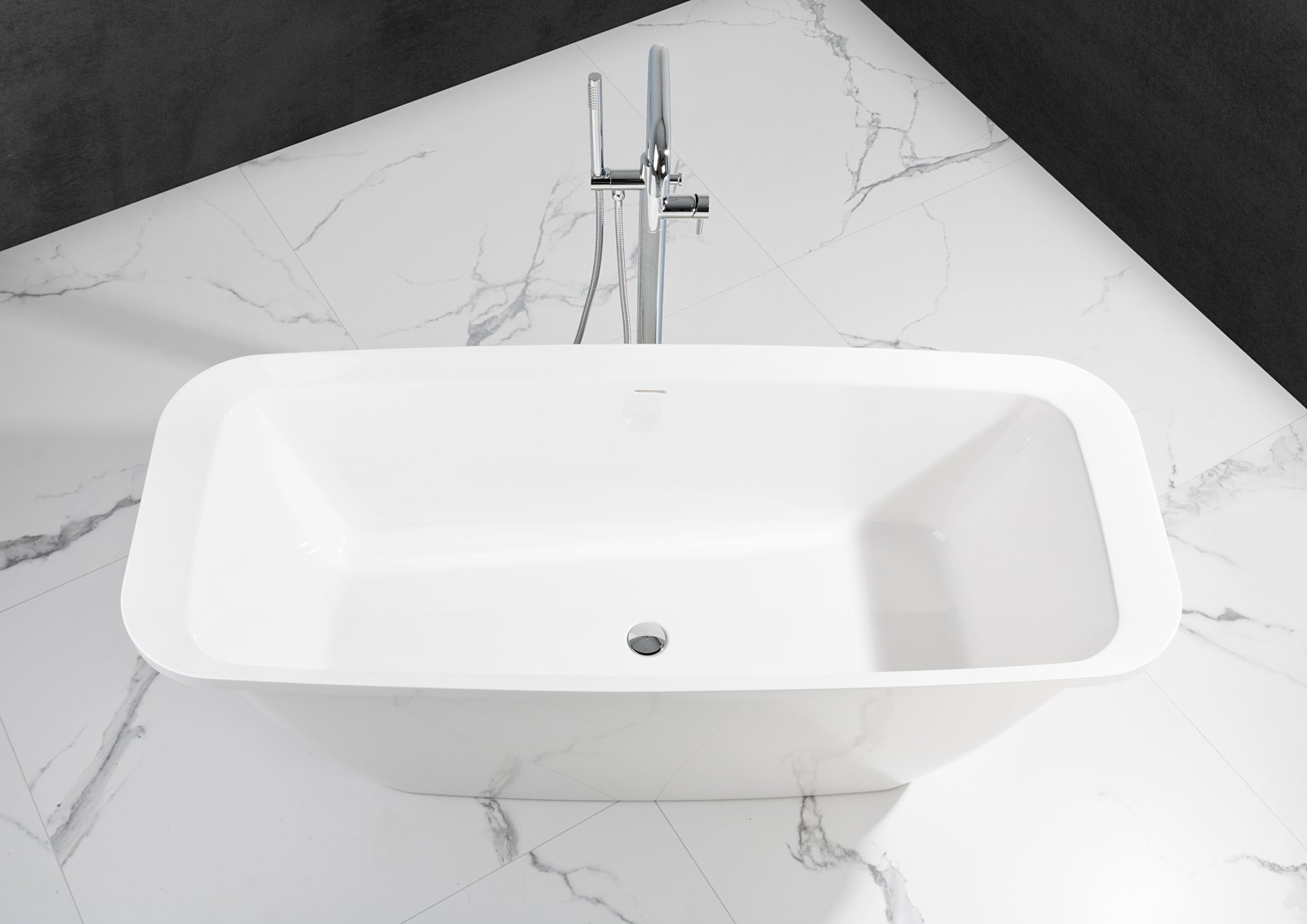 Freistehende Badewanne aus Mineralguss 170x70x61,9 cm in Weiß Glanz
