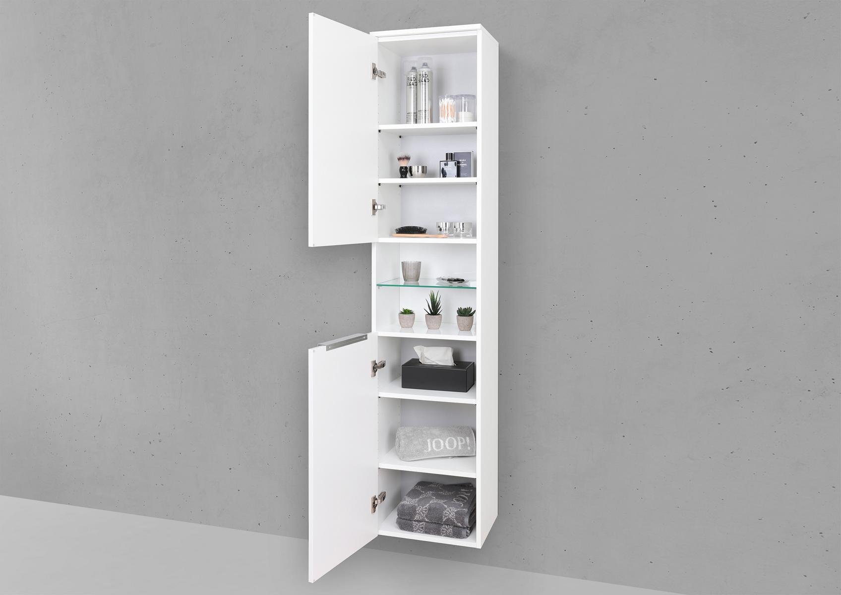 Seitenschrank/Hochschrank nach Maß 2 Türig mit offenem Fach, PTO & Griffleiste