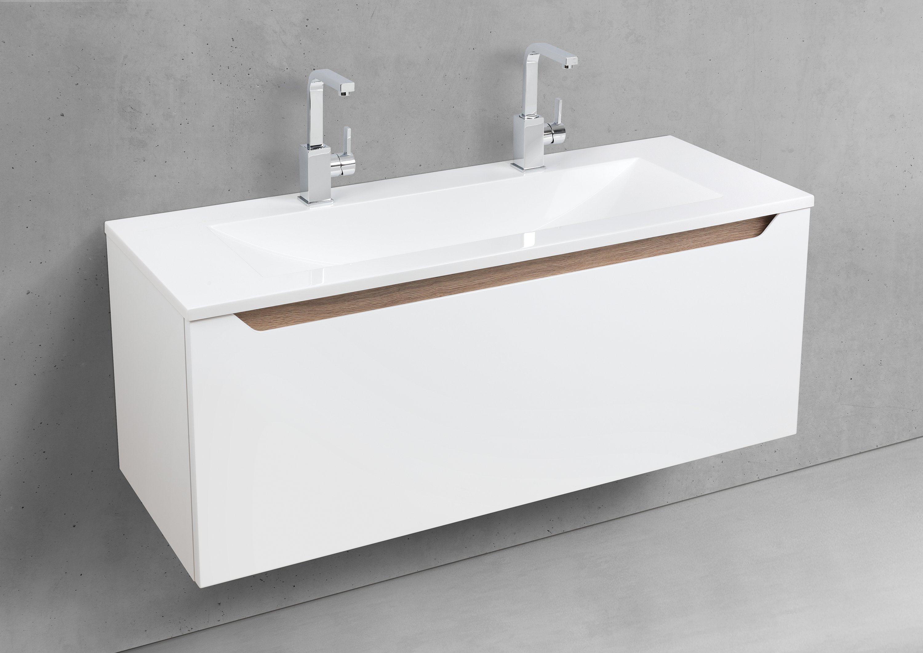 Doppelwaschtisch 120 cm mit Unterschrank, Badmöbel Set grifflos