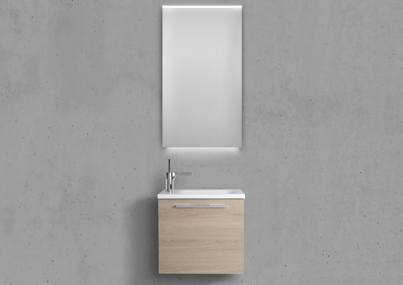 Badmöbel Set Rimini, Gäste WC Waschbecken, mit LED Spiegel