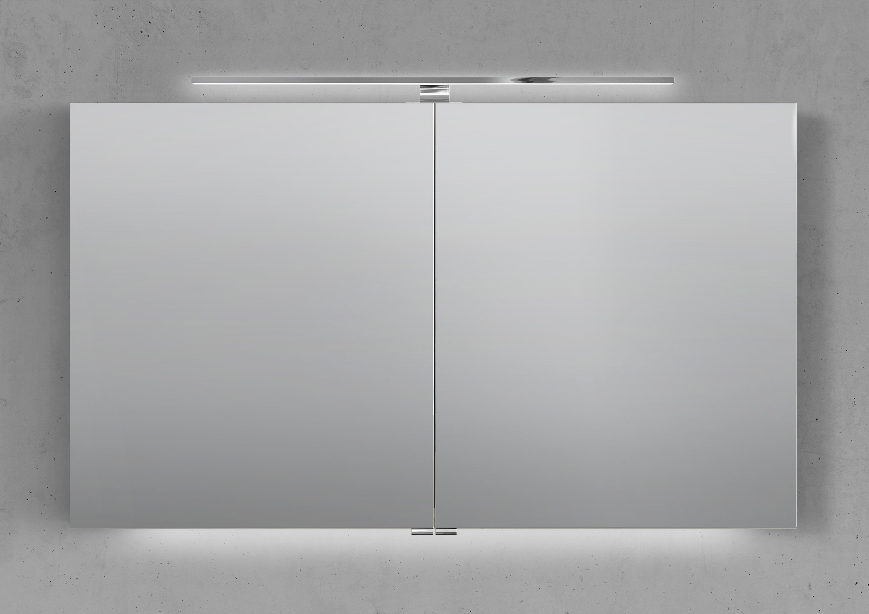 Spiegelschrank 120 cm mit LED Chrom Beleuchtung Doppelspiegeltüren