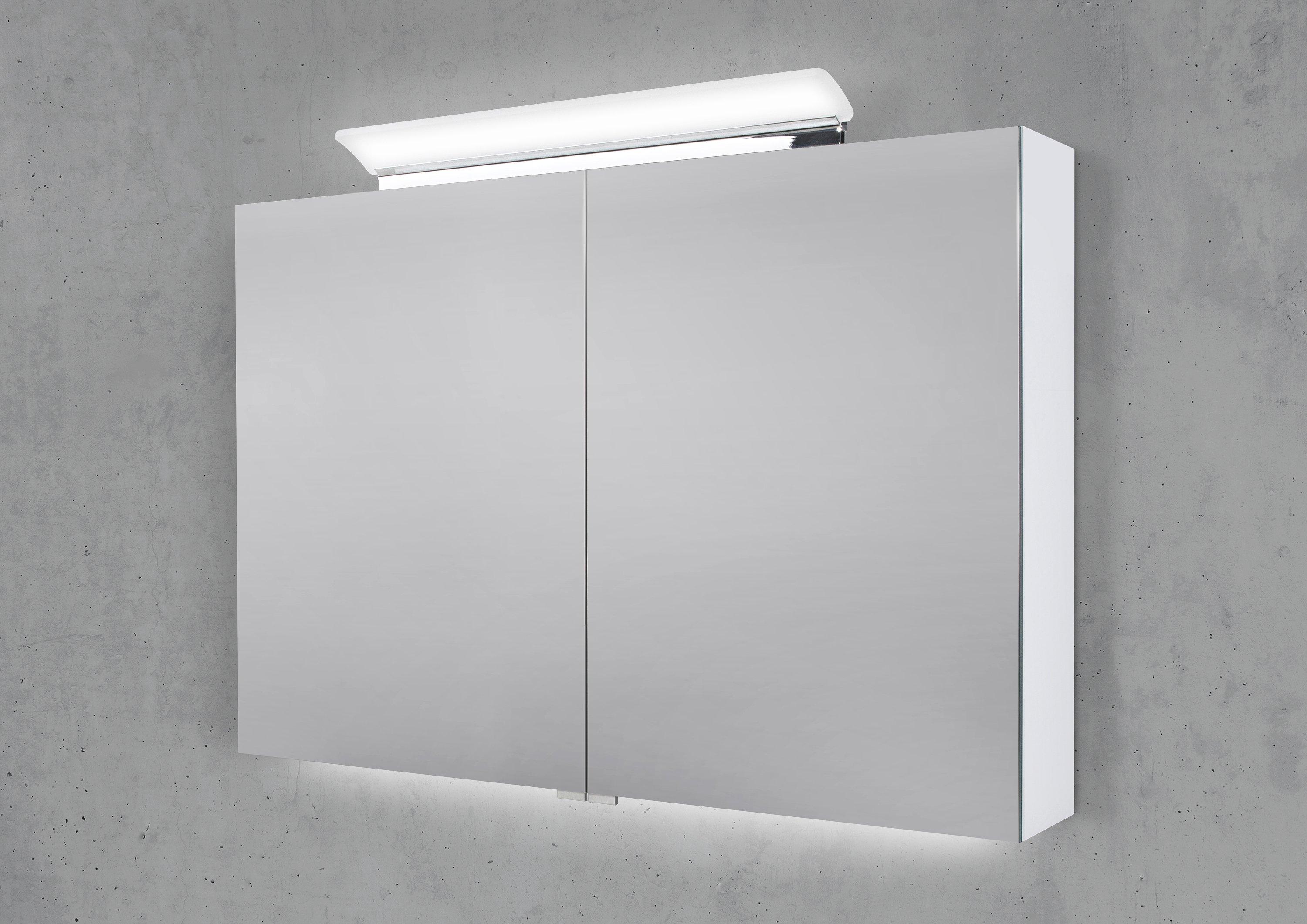 Spiegelschrank 100 cm LED Acryl Aufsatzleuchte doppelseitig verspiegelt