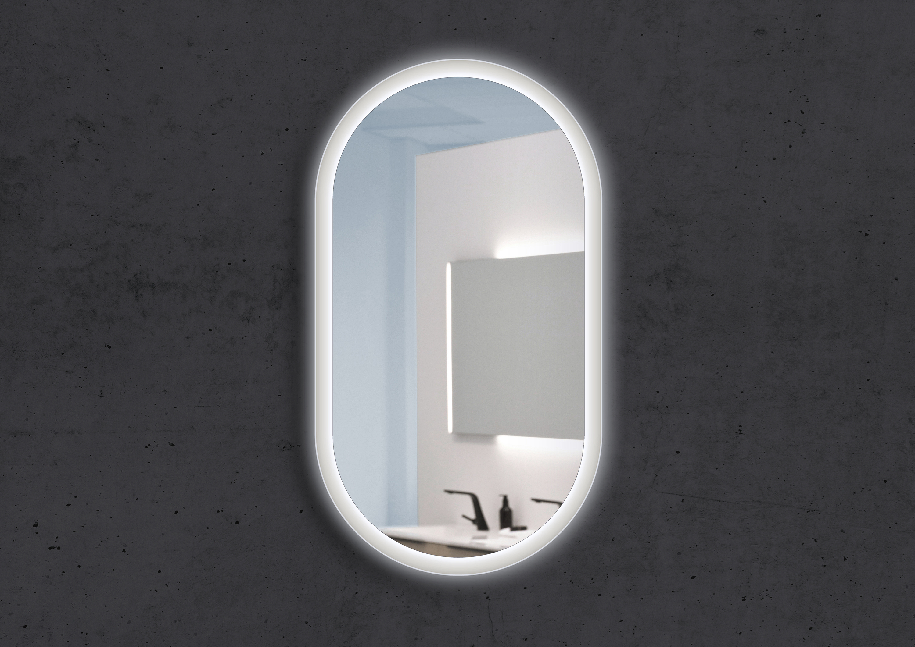 Design LED-Lichtspiegel Oval 50x90cm mit Sensorschalter und Memory-Funktion