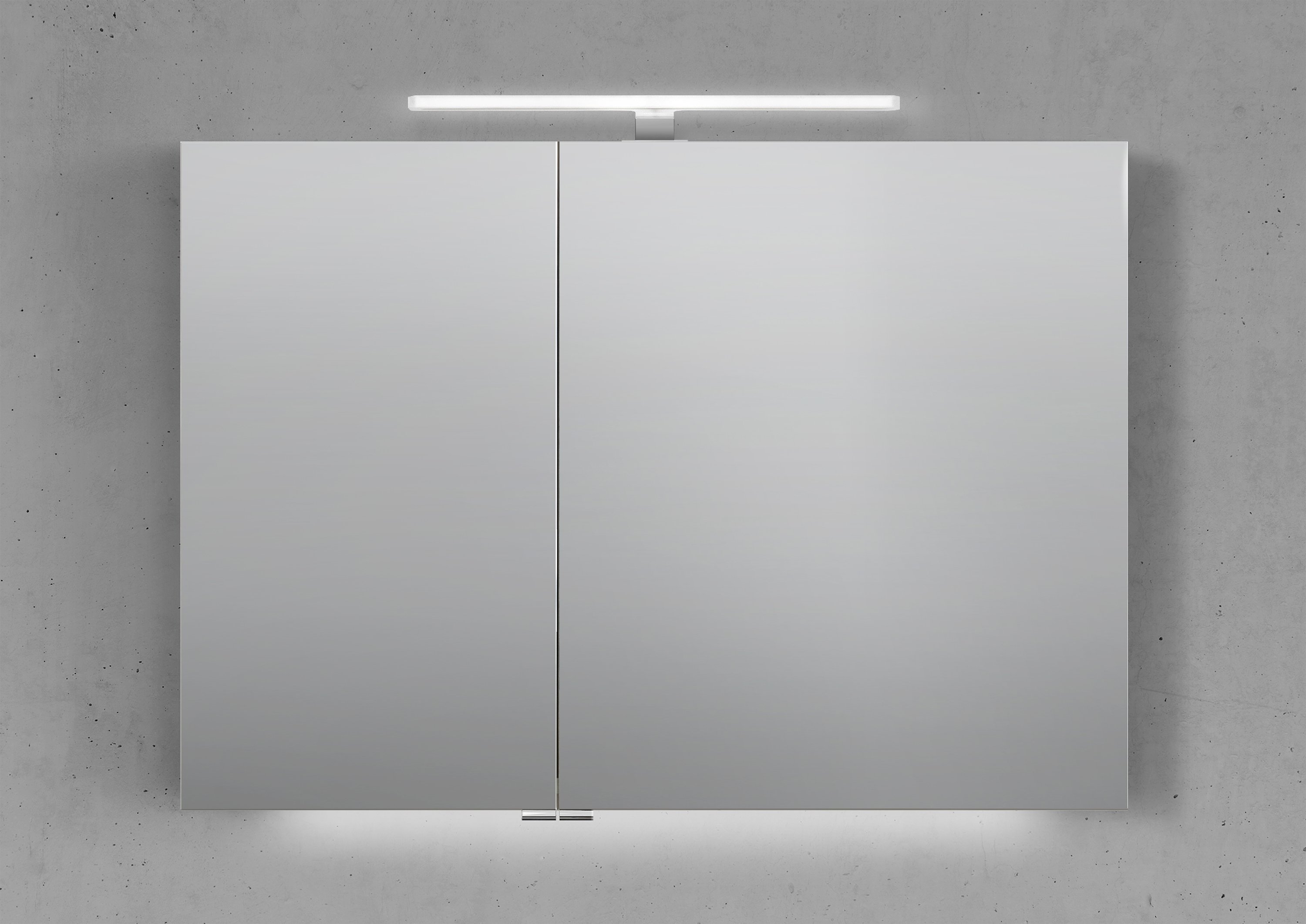 Spiegelschrank 100 cm mit MULTI LED Acryl Aufsatzleuchte Doppelspiegeltüren